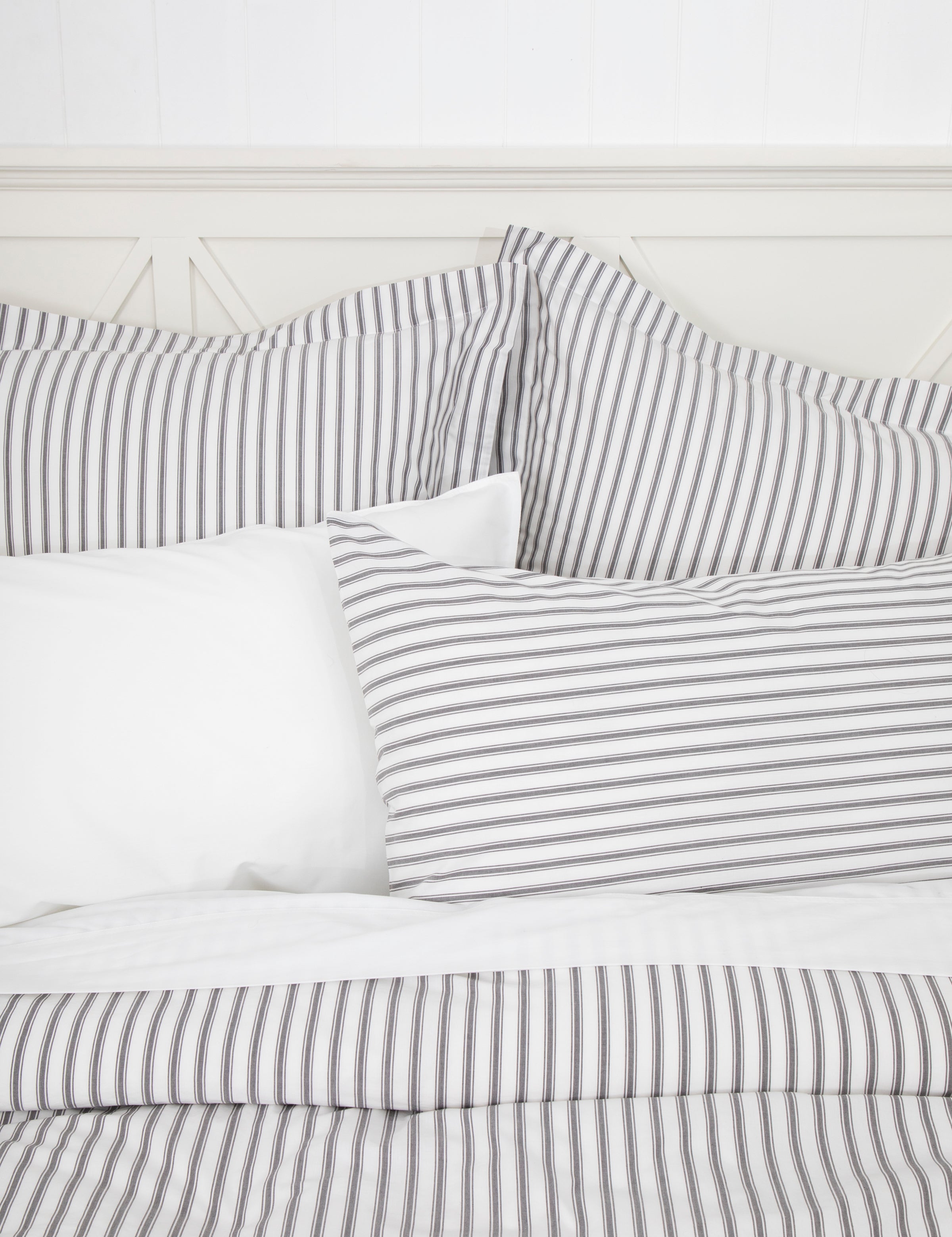 Organic Ticking European Pillowcase | Grey White-2
