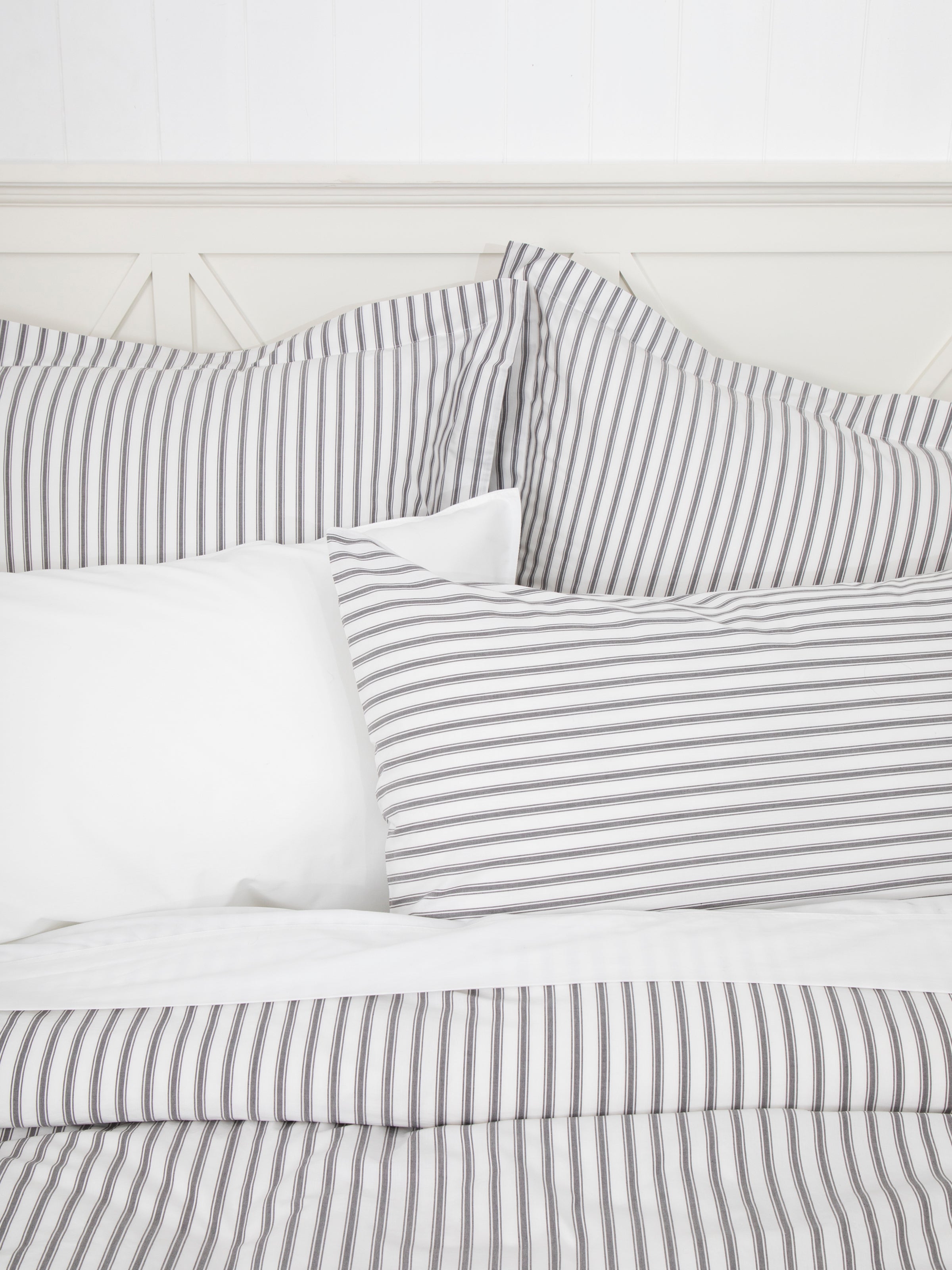 Organic Ticking European Pillowcase | Grey White-2