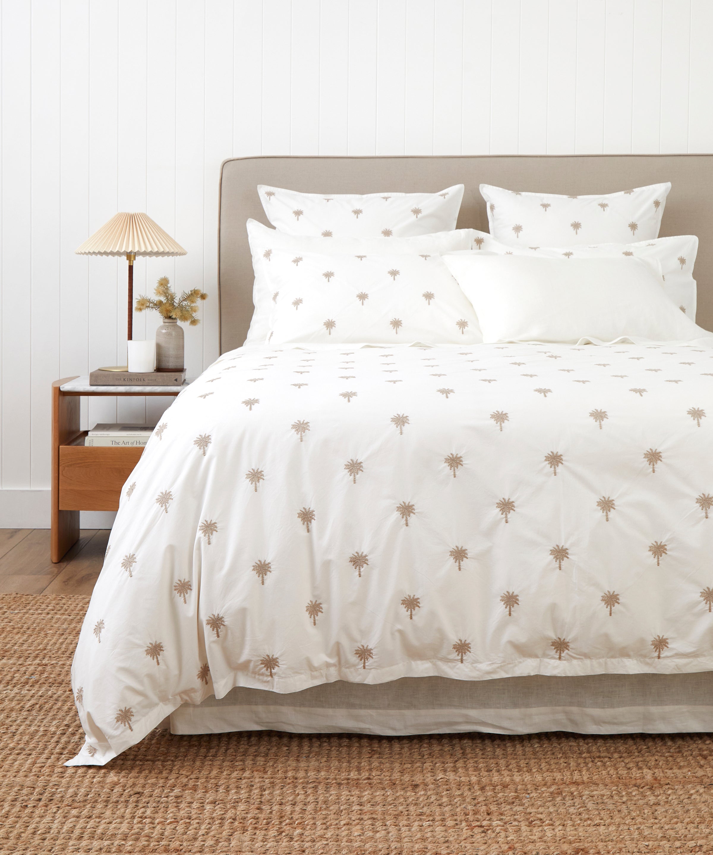 Palm Island Embroidered Duvet Cover Set | Taupe White-1