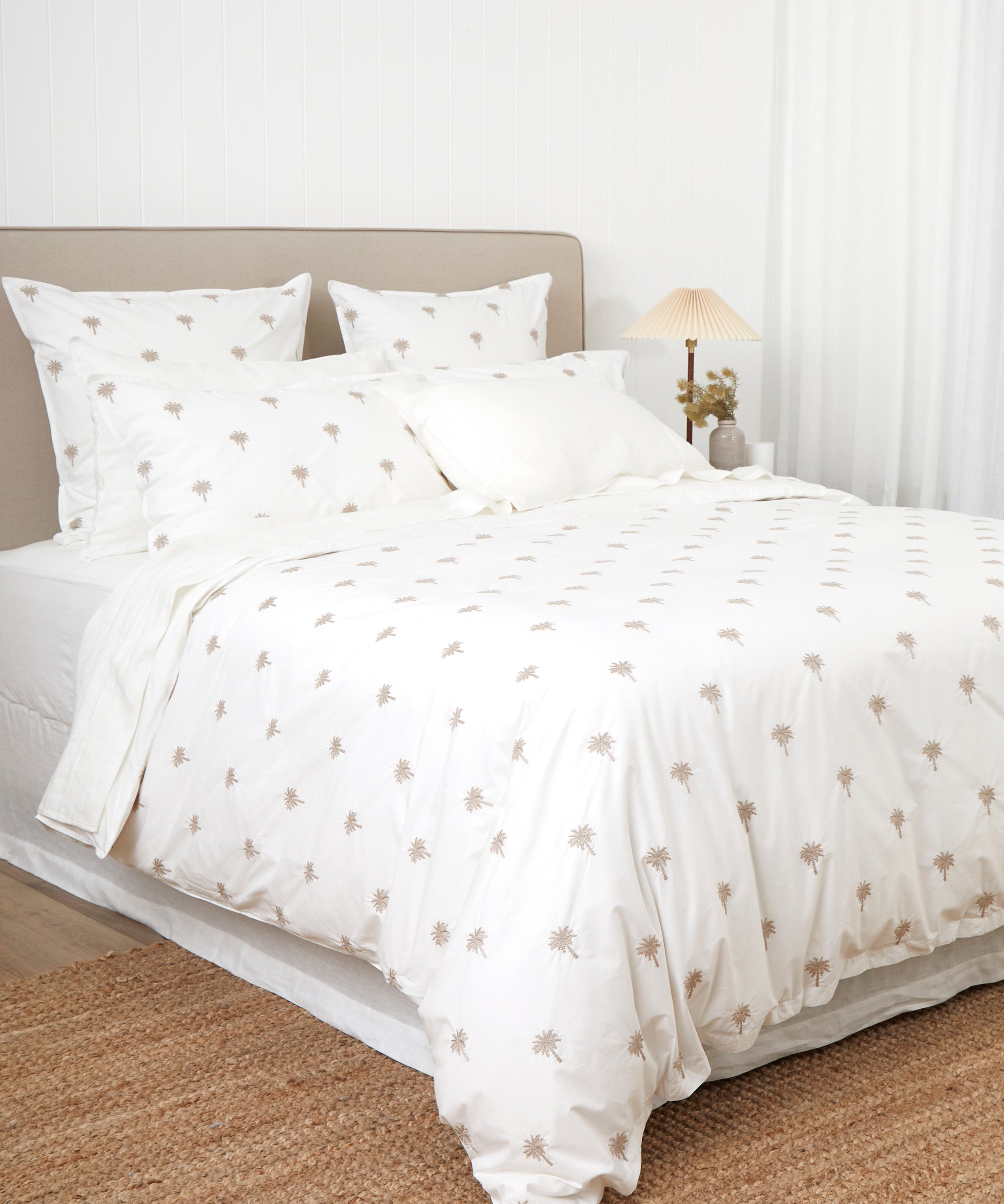 Palm Island Embroidered Duvet Cover Set | Taupe White-3