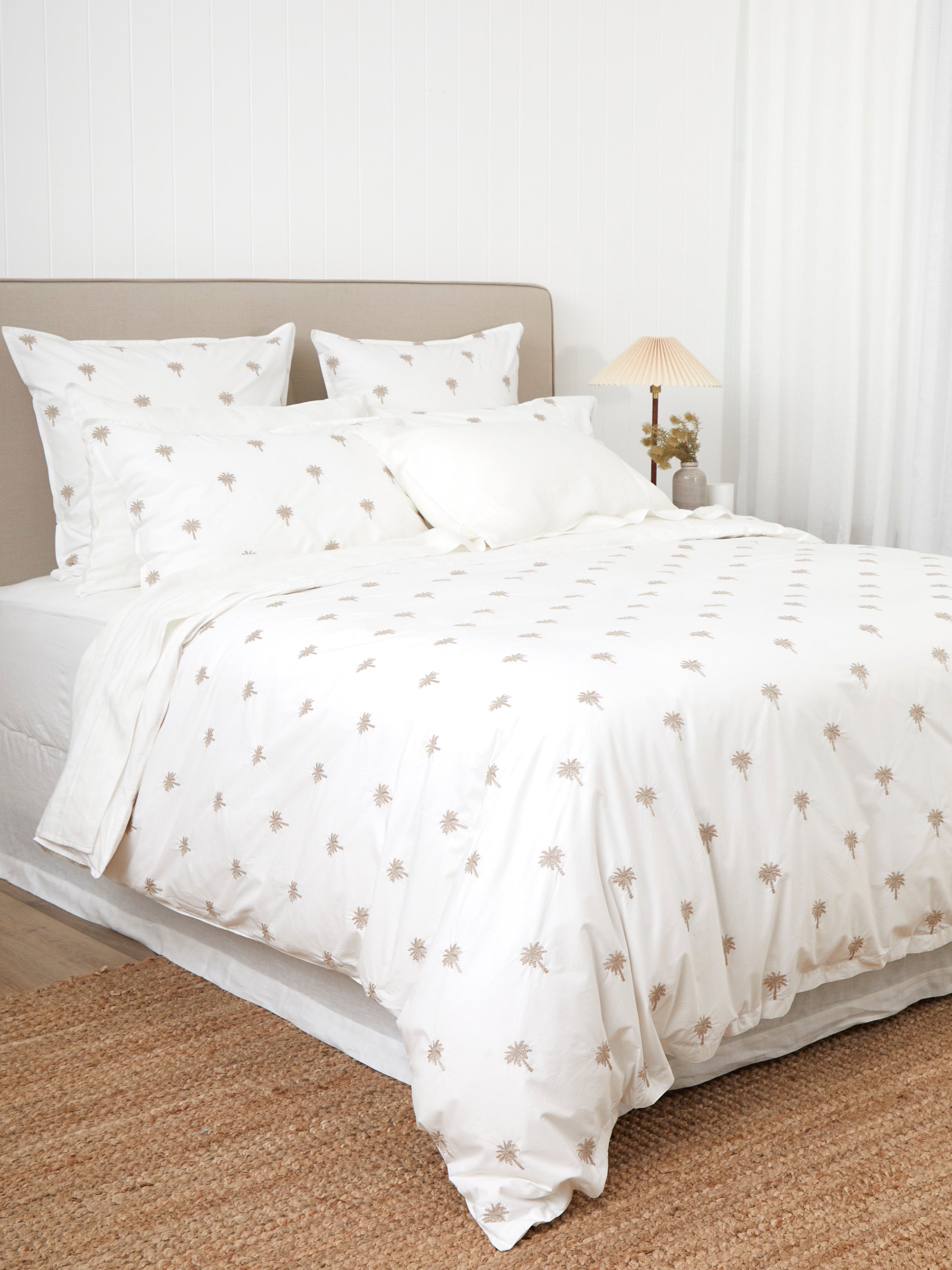 Palm Island Embroidered Duvet Cover Set | Taupe White-3