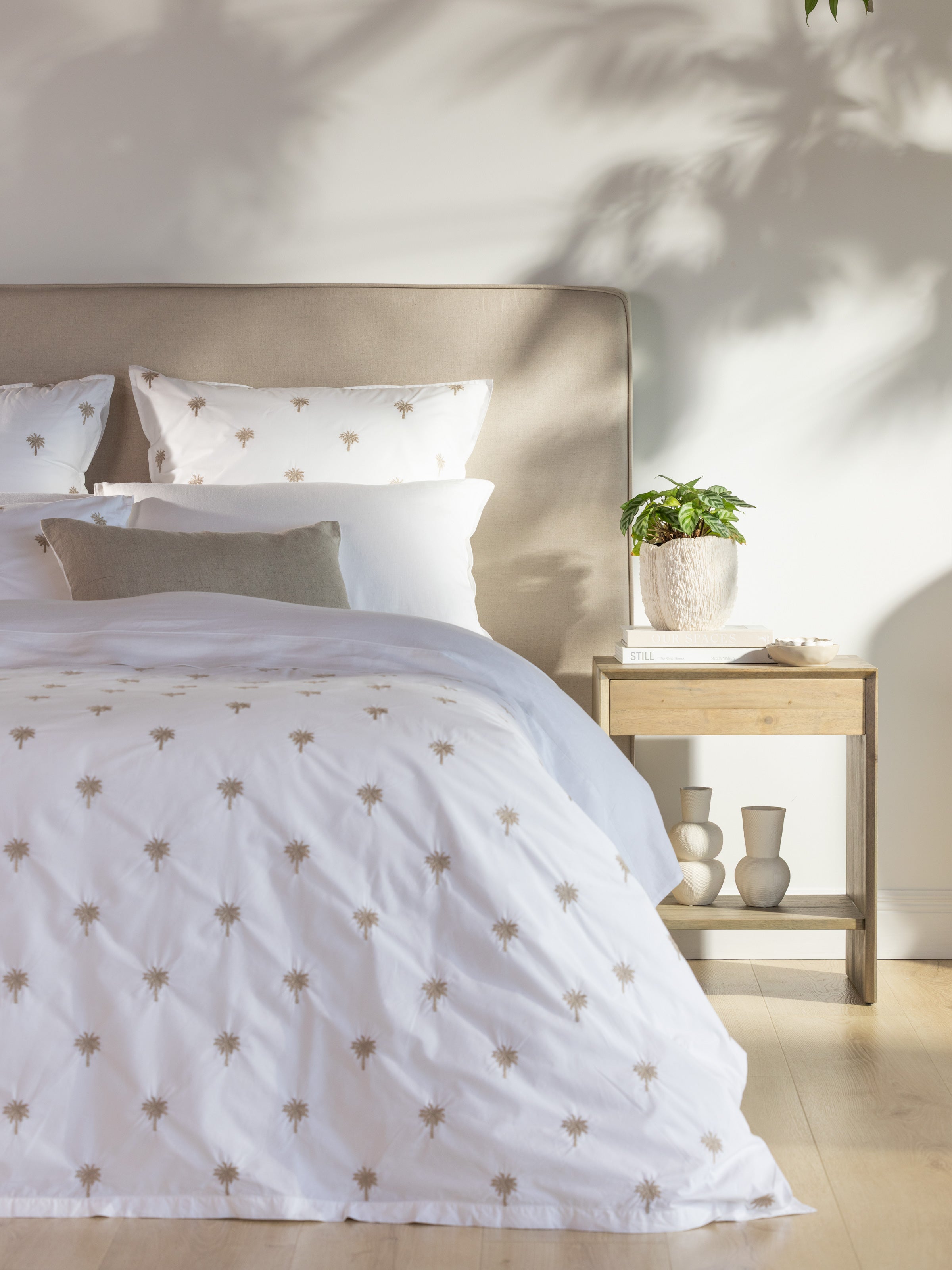 Palm Island Embroidered Duvet Cover Set | Taupe White-5