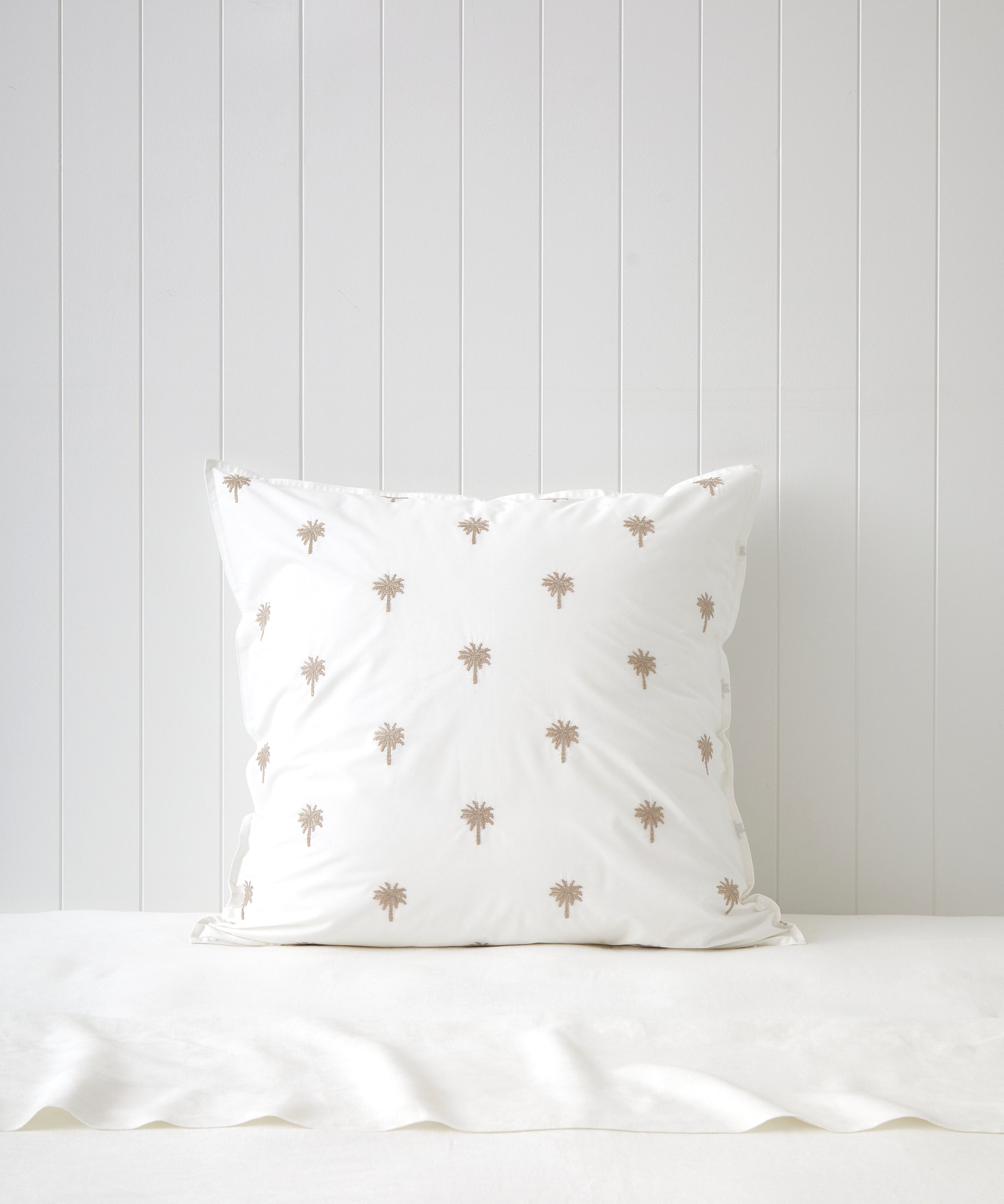 Palm Island Embroidered European Pillowcase | Taupe White-1