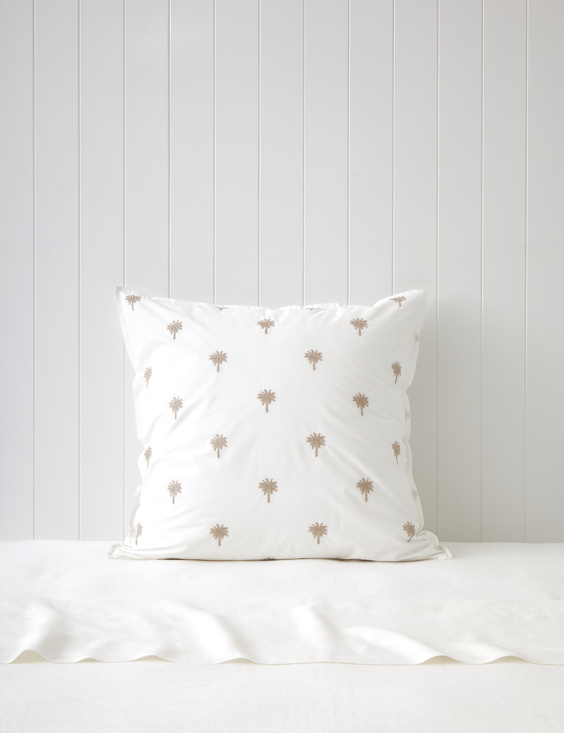 Palm Island Embroidered European Pillowcase | Taupe White-1