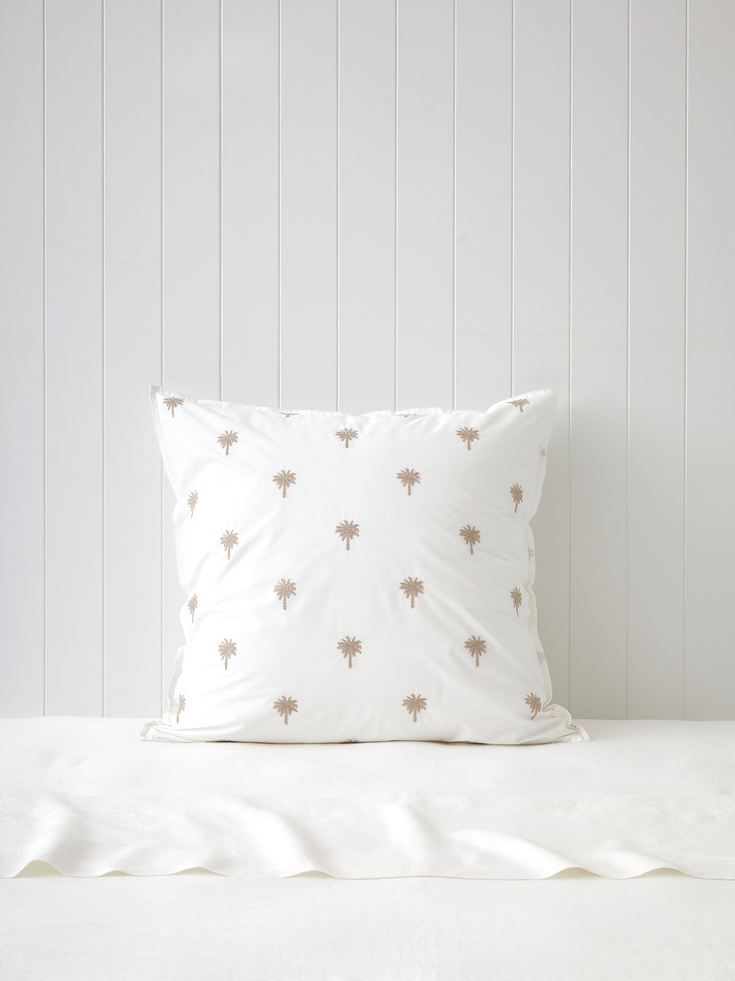 Palm Island Embroidered European Pillowcase | Taupe White-1