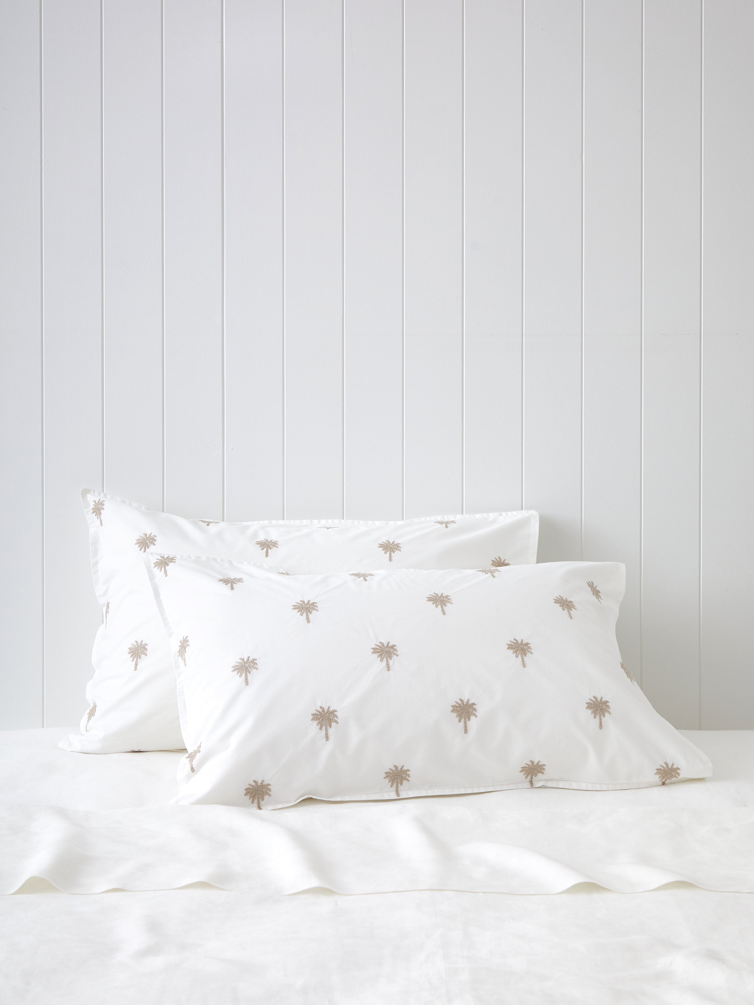 Palm Island Embroidered Standard Pillowcase Set | Taupe White-1