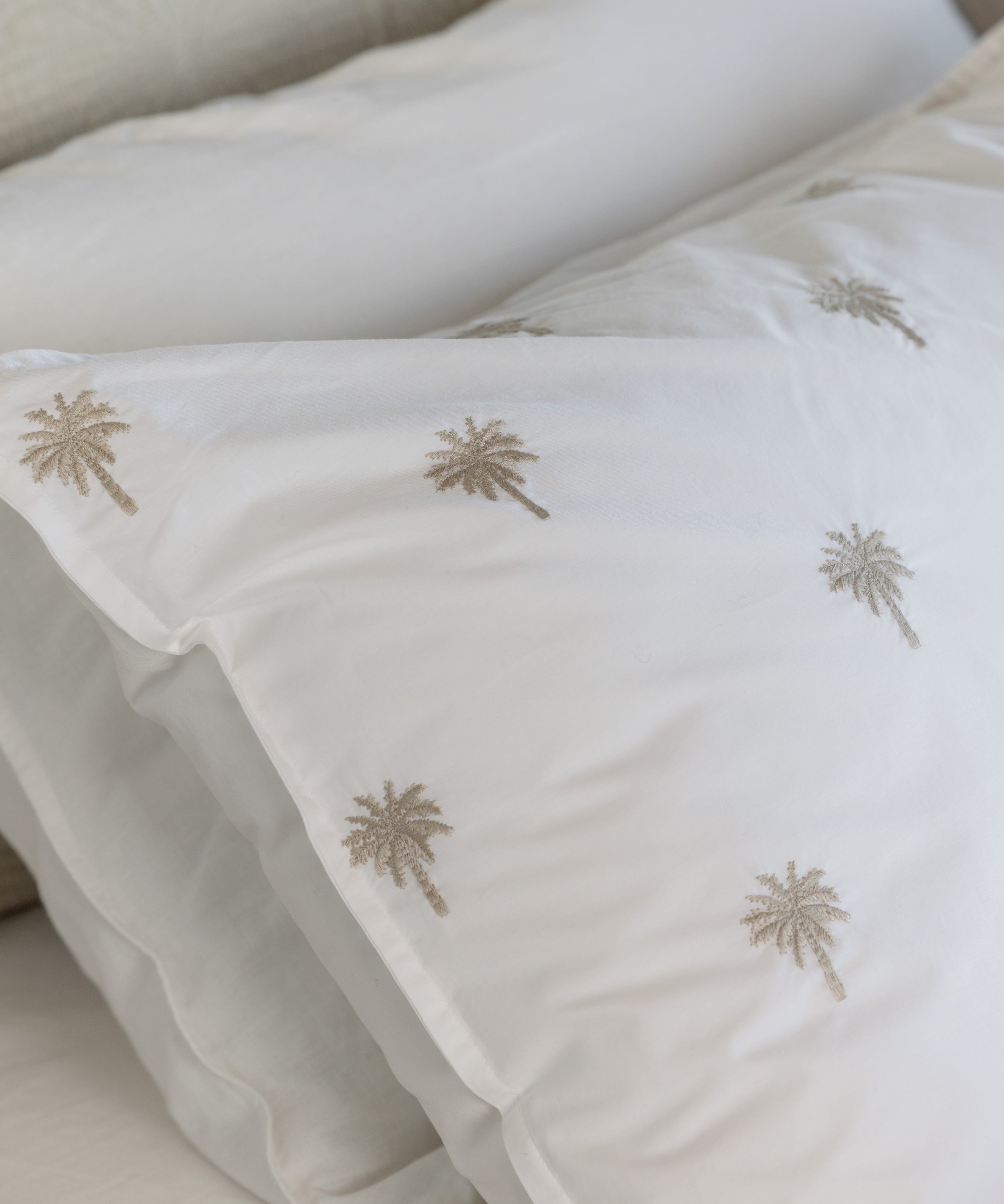 Palm Island Embroidered Standard Pillowcase Set | Taupe White-2
