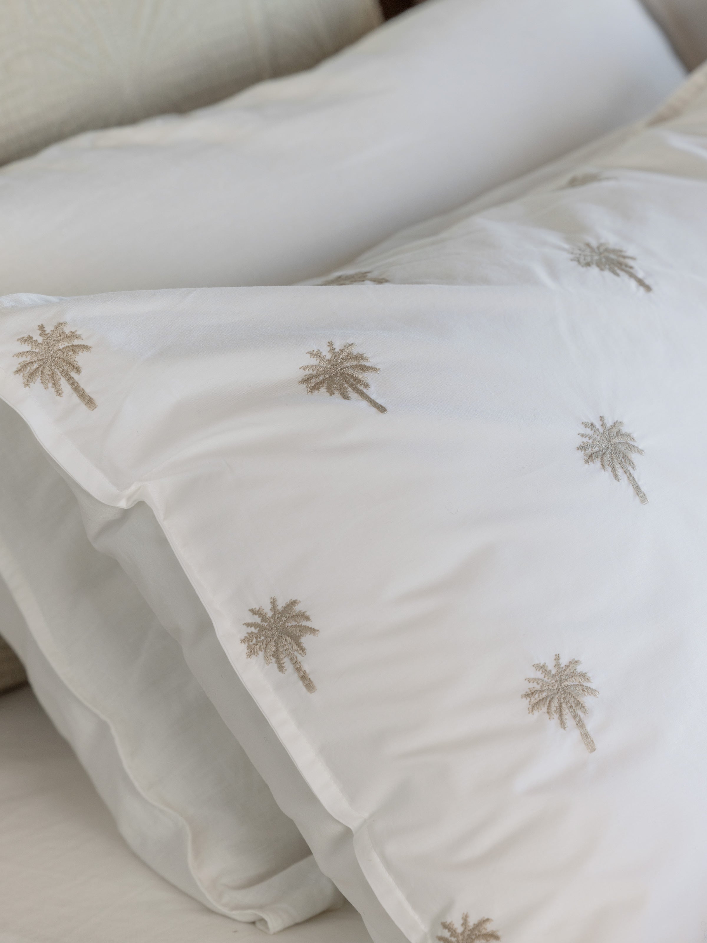 Palm Island Embroidered Standard Pillowcase Set | Taupe White-2