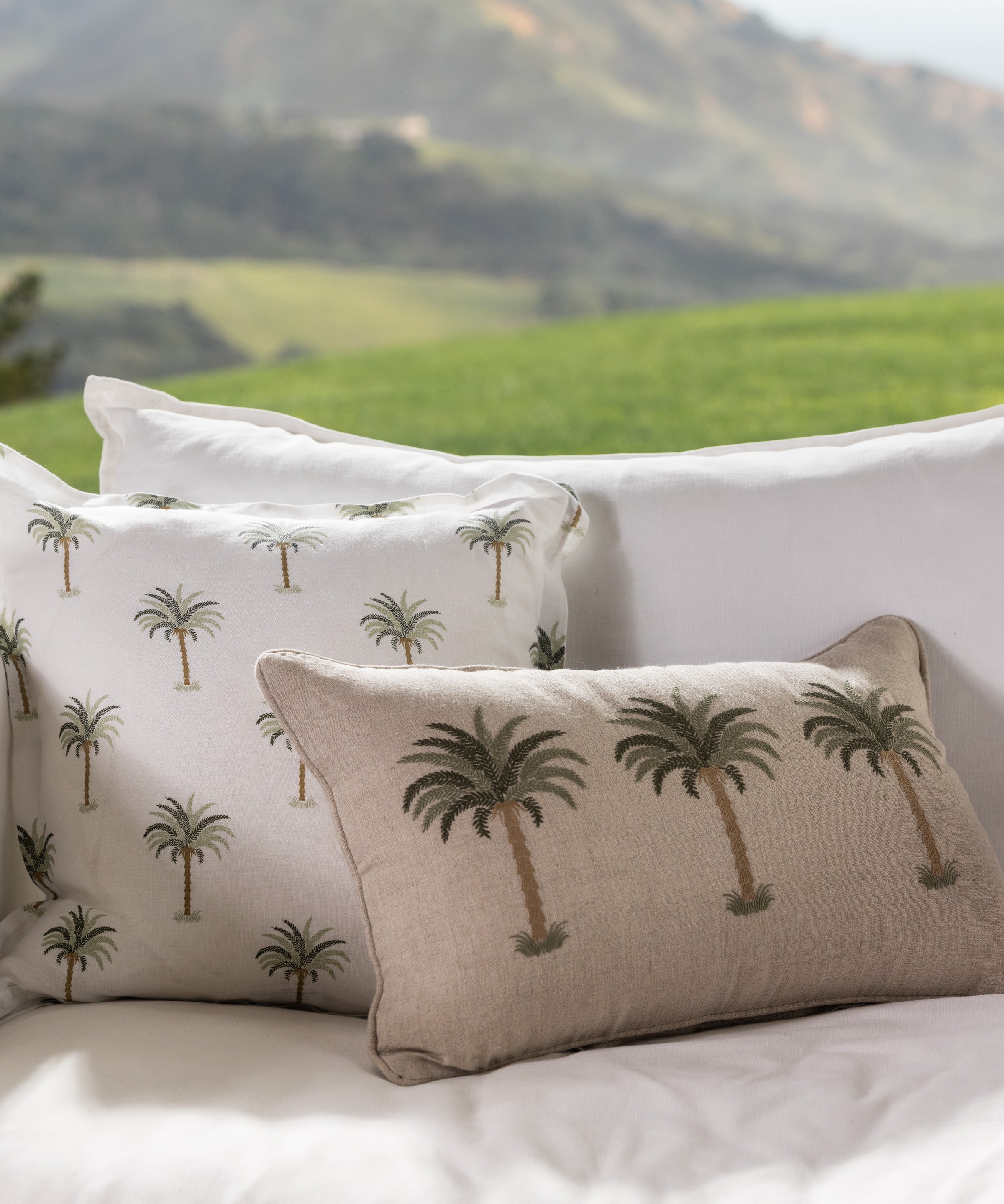 Palm Trio Embroidered Rectangle Cushion Cover | Multi-2