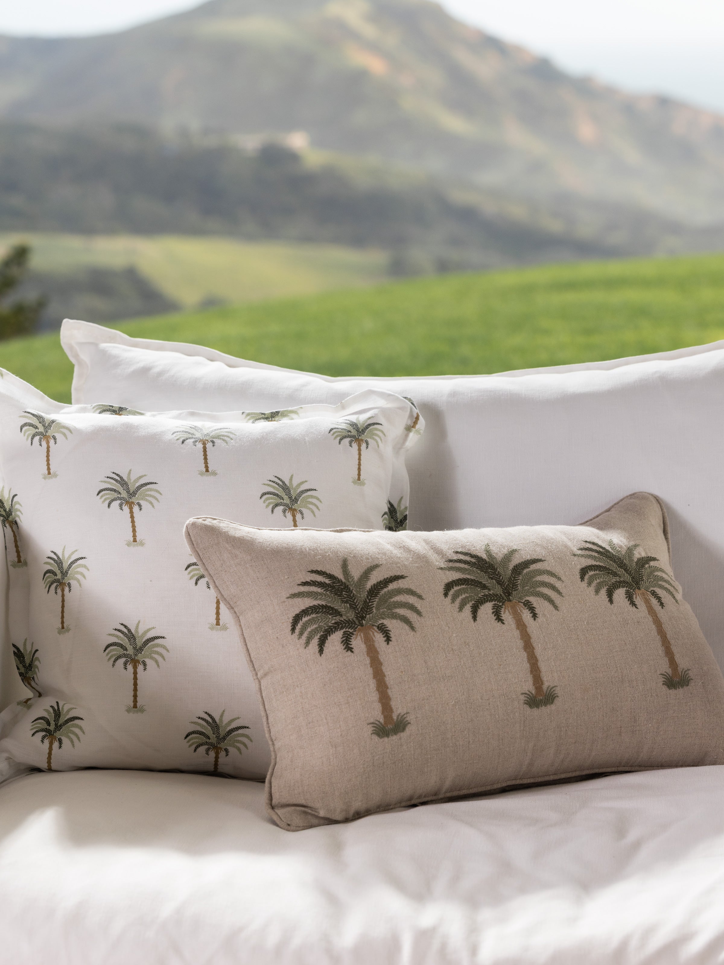 Palm Trio Embroidered Rectangle Cushion Cover | Multi-2