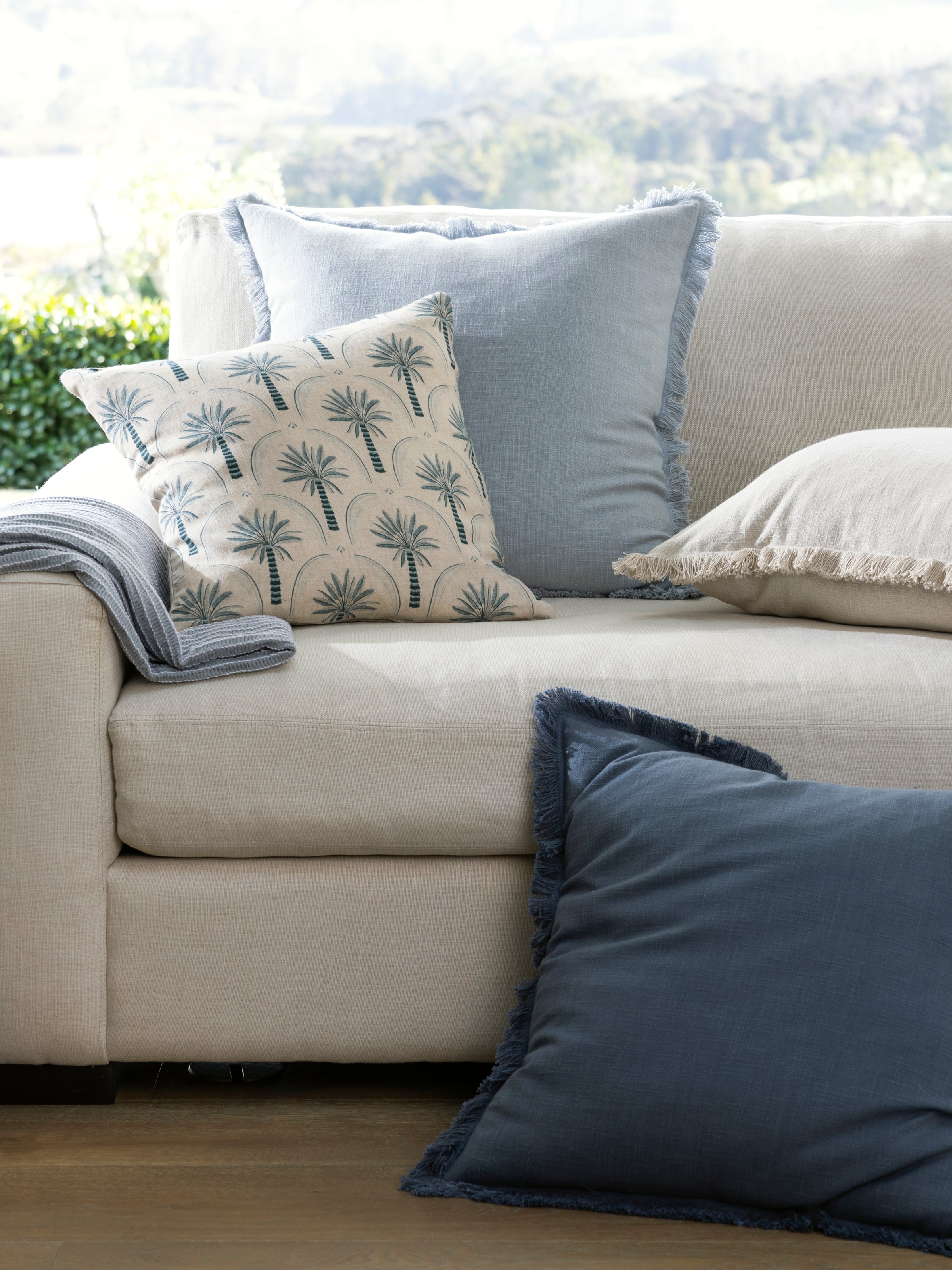 Palmetto Square Cushion Cover | Blue Natural-2
