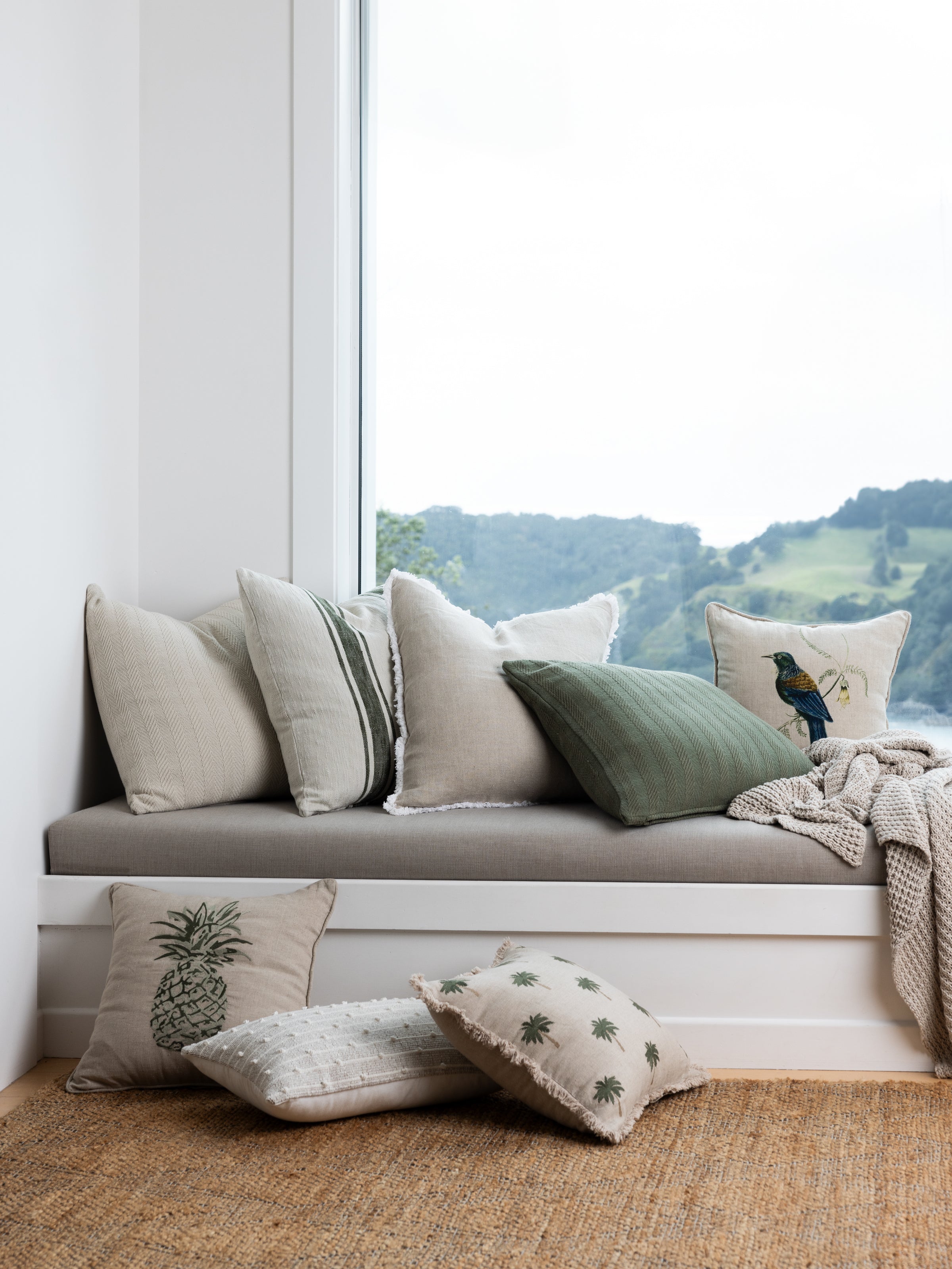 Panama Embroidery Square Cushion Cover | Natural-2