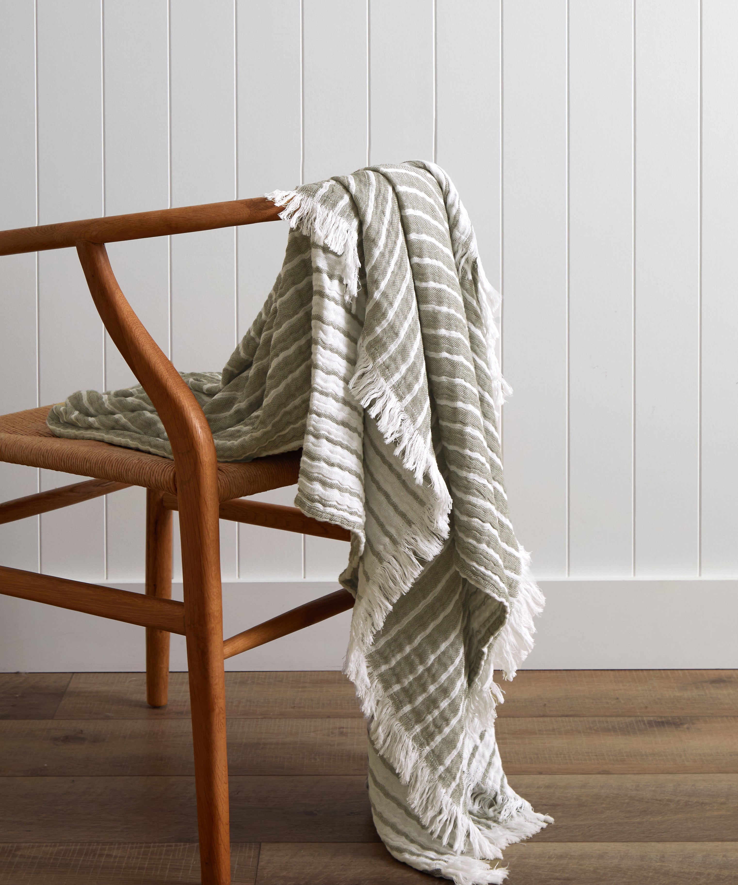 Peninsula Muslin Blanket | Olive Stripe-1