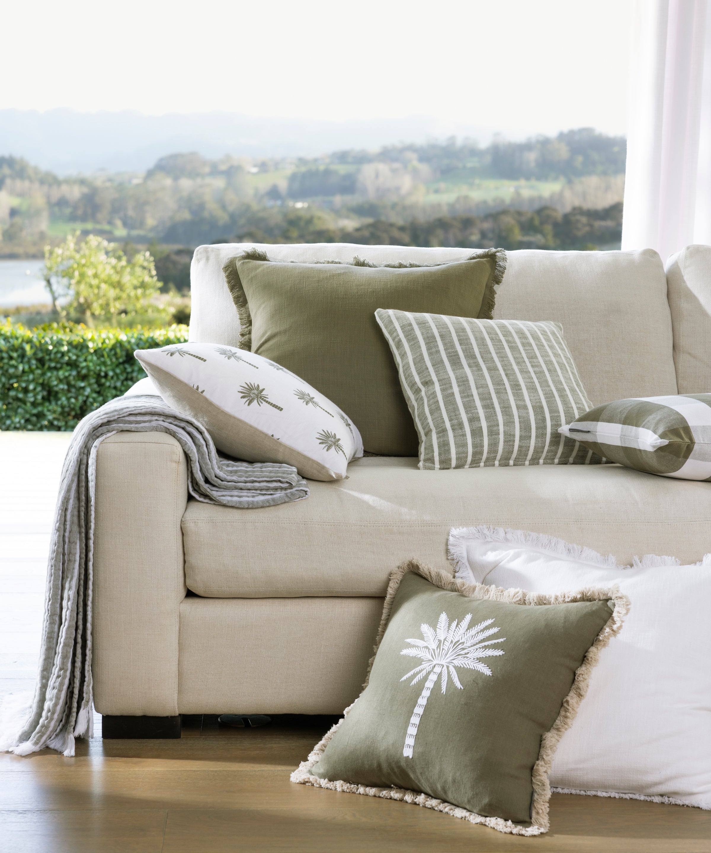 Peninsula Muslin Blanket | Olive Stripe-2