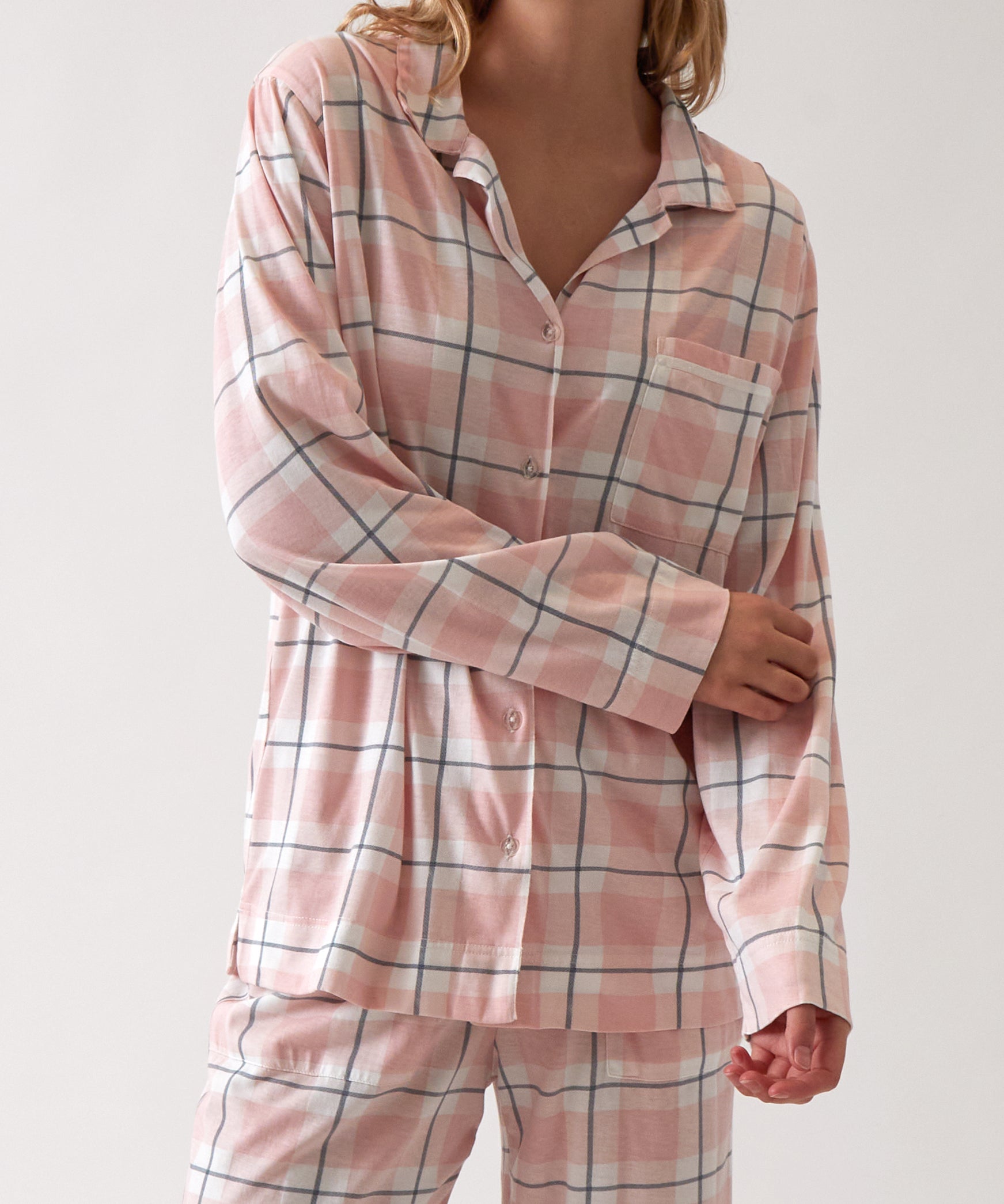 Penny Organic Cotton Knit PJ Shirt | Pink Gingham-1