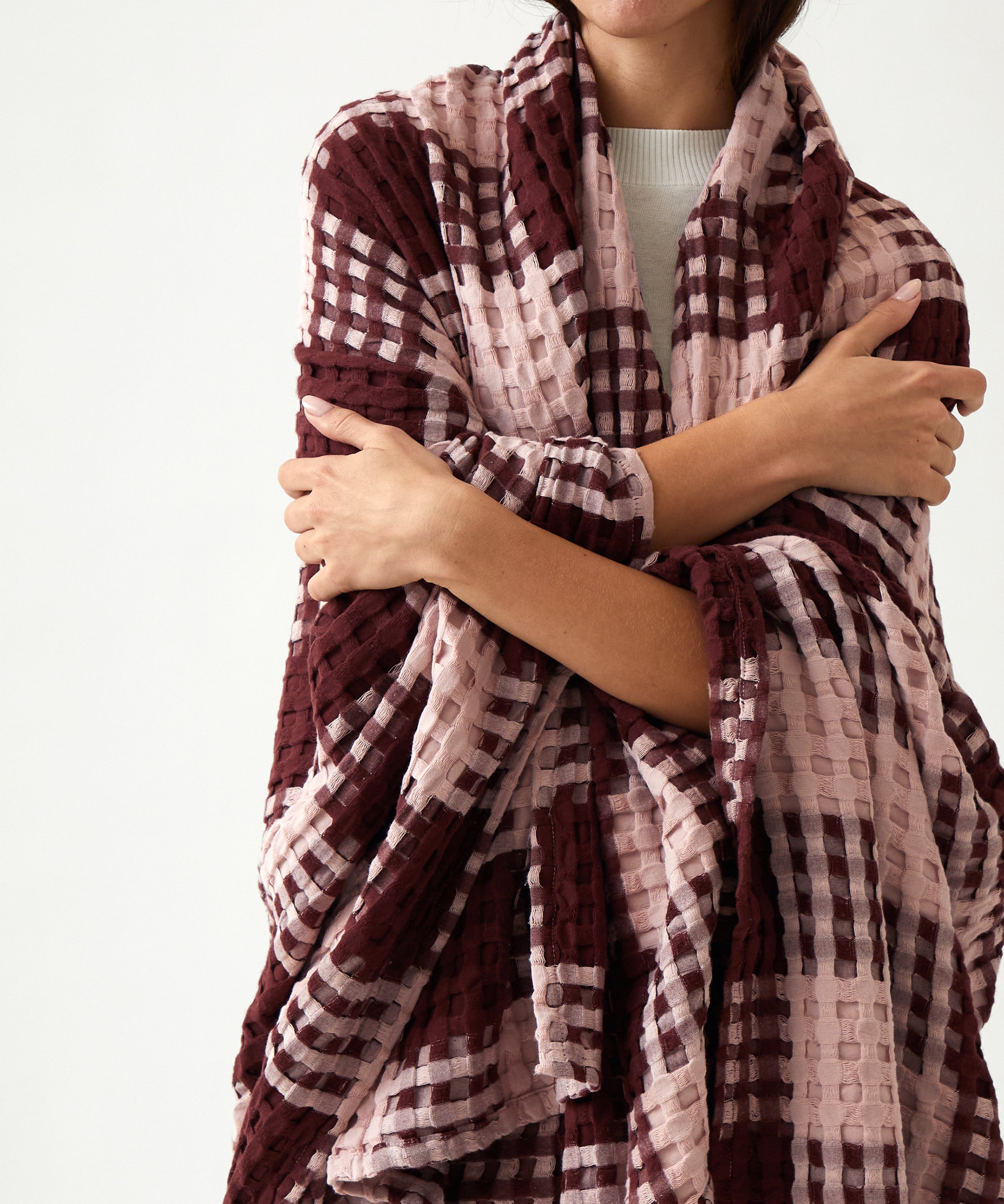 Arlo Waffle Blanket | Merlot / Pink-2