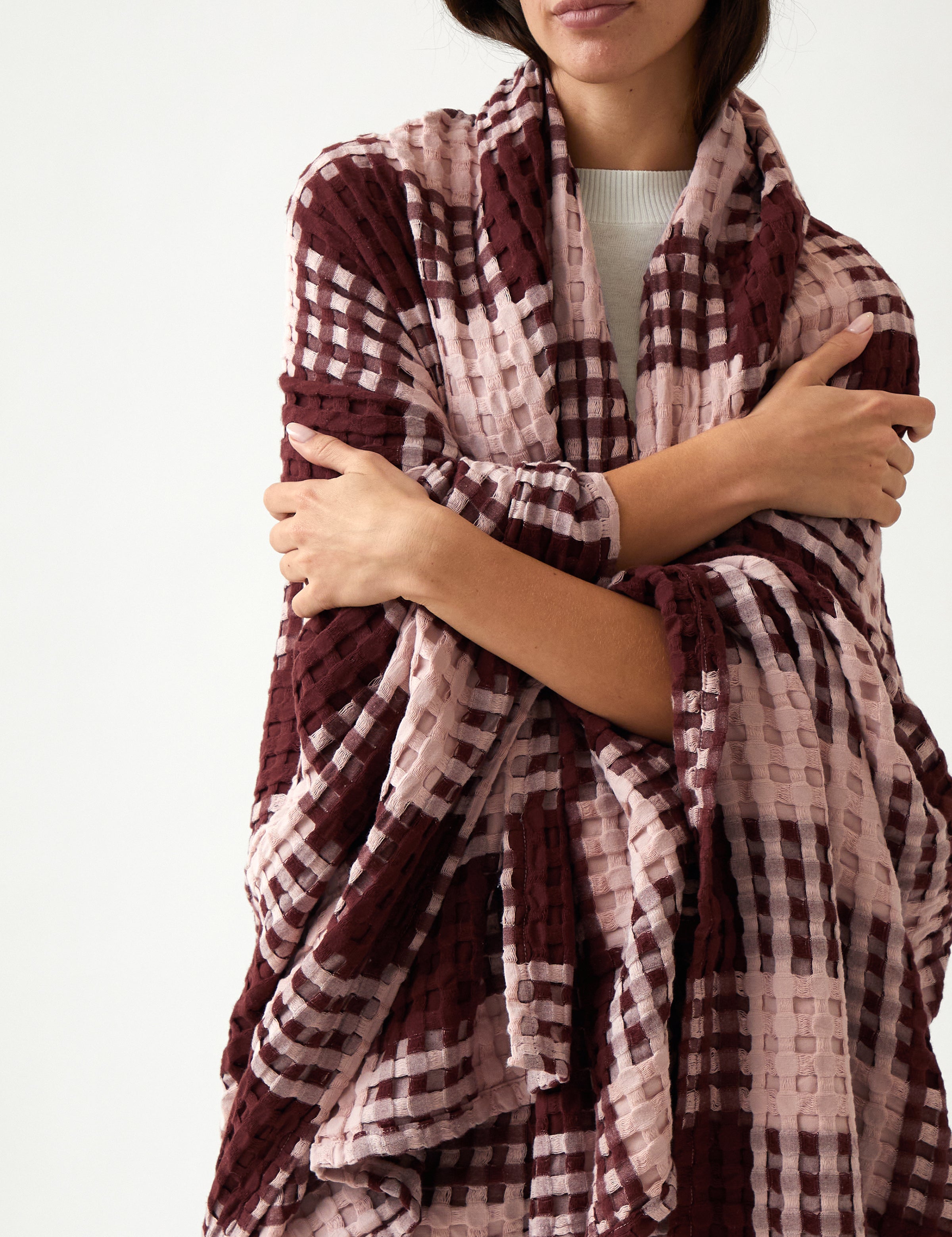 Arlo Waffle Blanket | Merlot / Pink-2