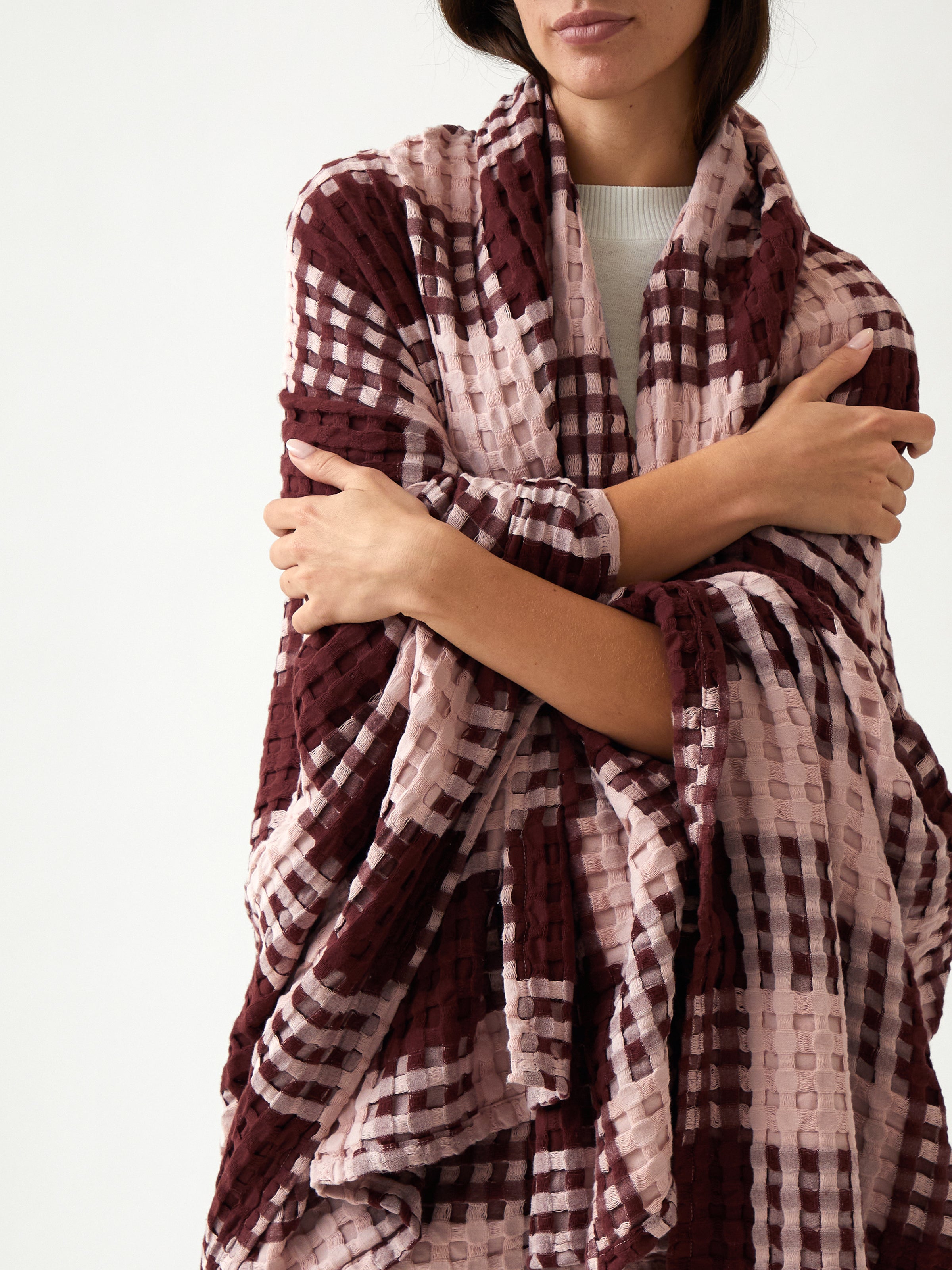Arlo Waffle Blanket | Merlot / Pink-2