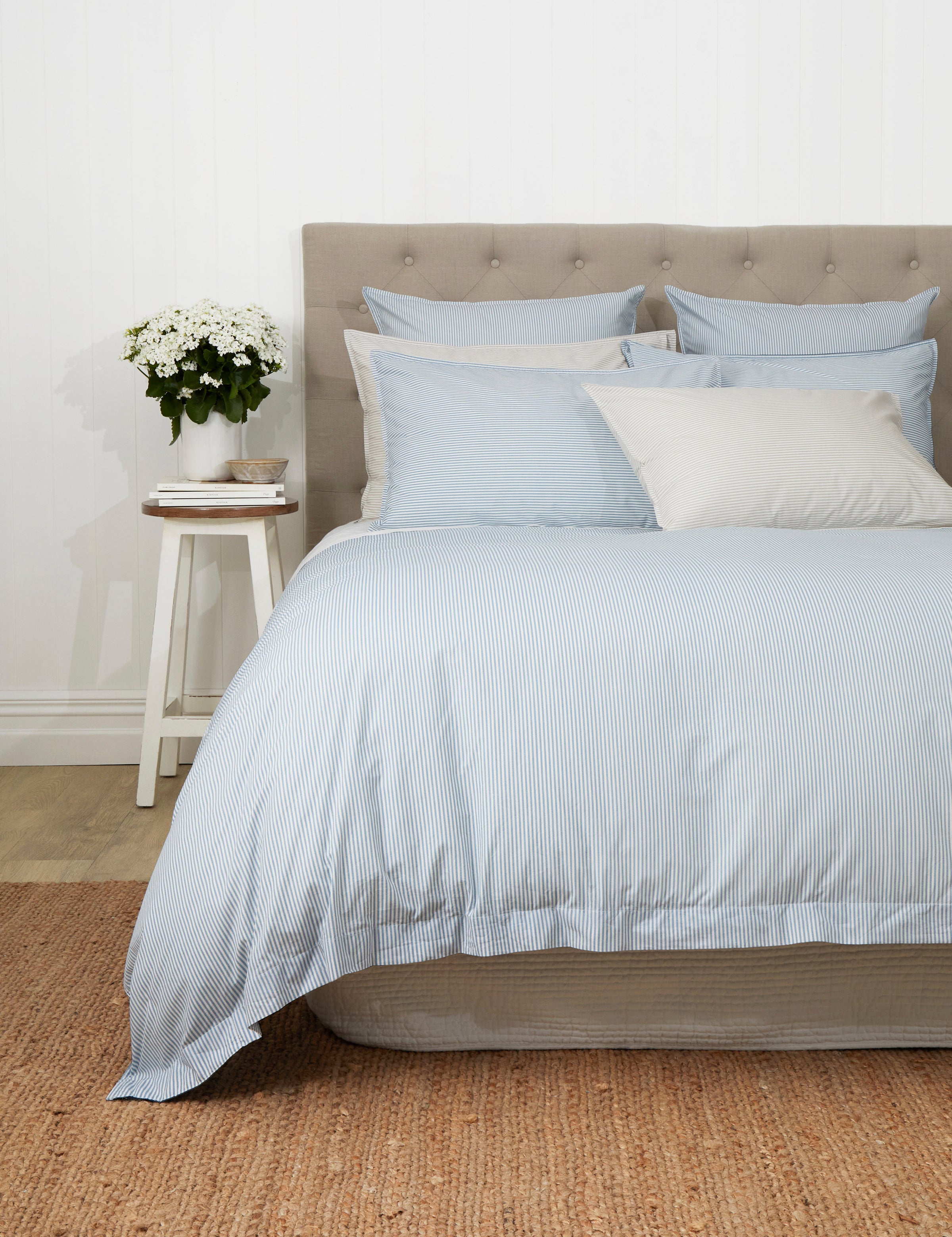 Purity Organic Cotton Duvet Cover Set | Blue Natural Stripe-1