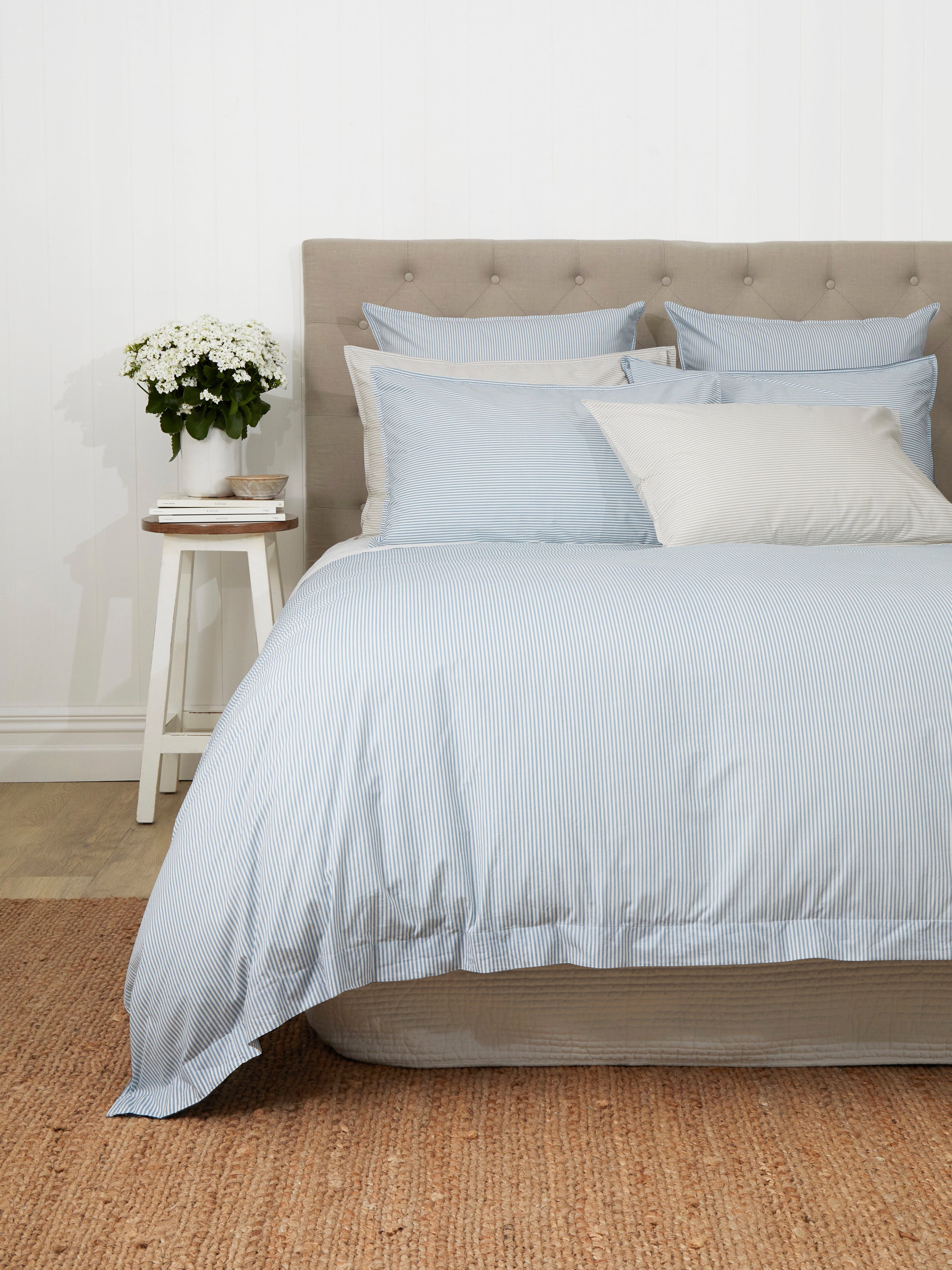 Purity Organic Cotton Duvet Cover Set | Blue Natural Stripe-1