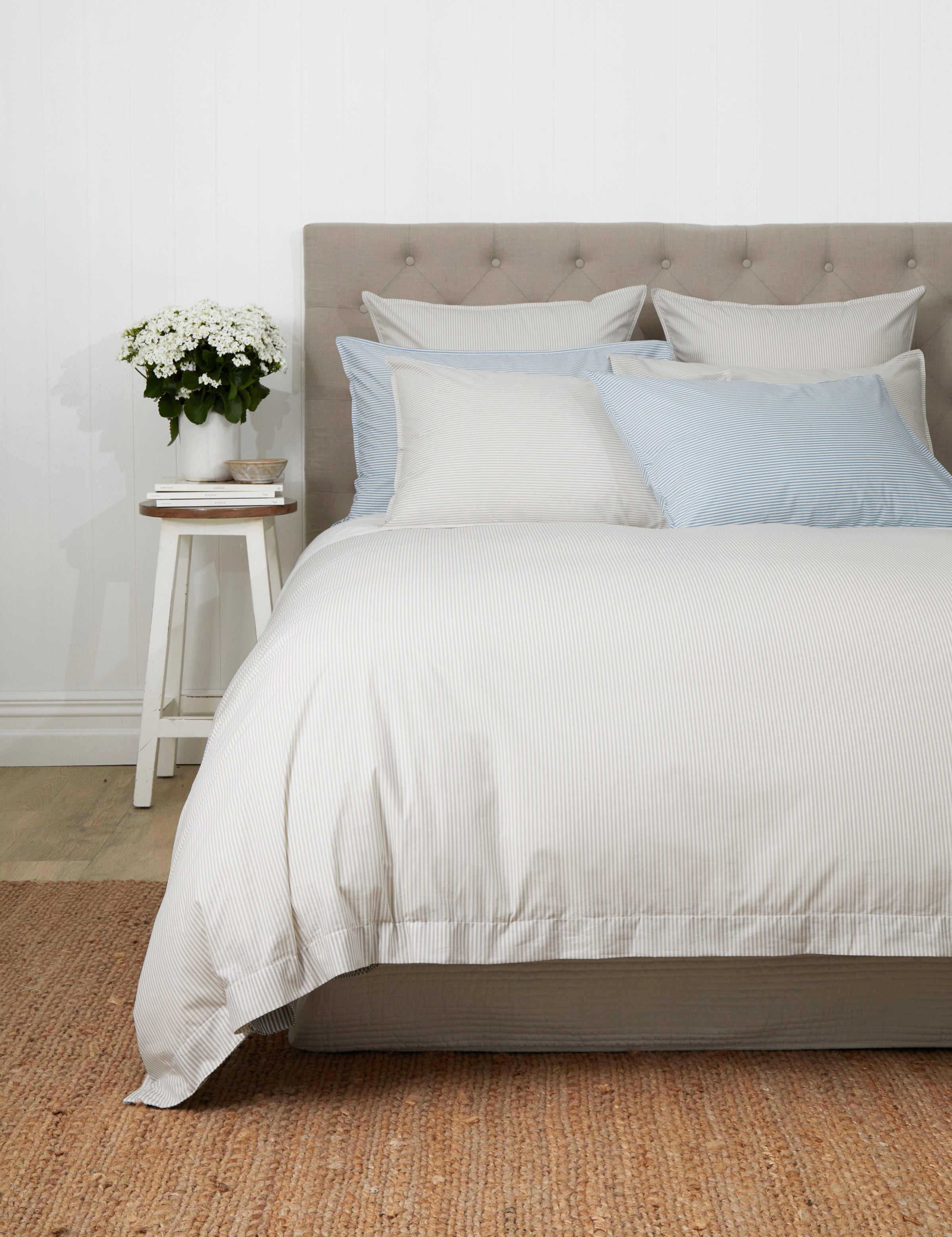 Purity Organic Cotton Duvet Cover Set | Blue Natural Stripe-2