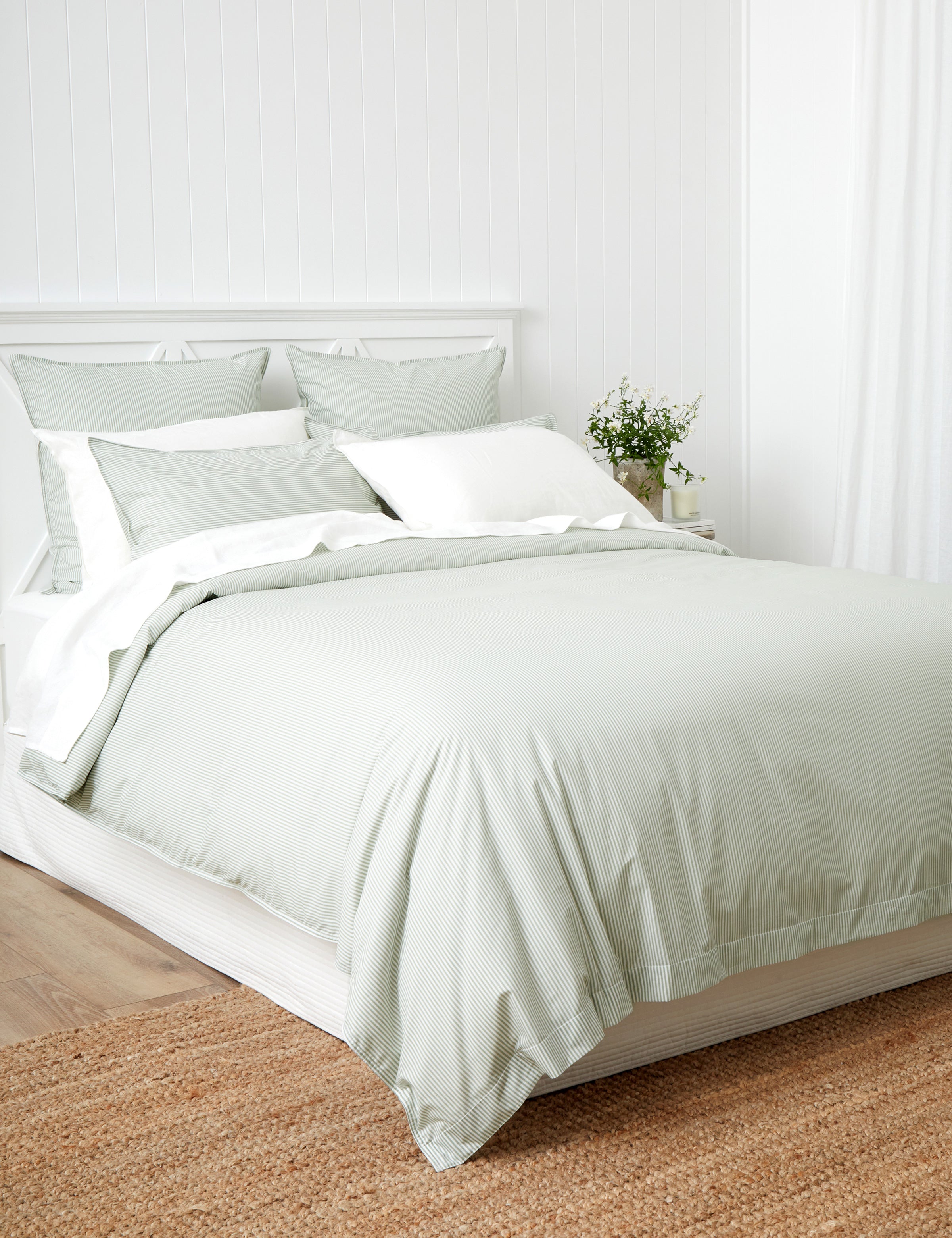 Purity Organic Cotton Duvet Cover Set | Green Stripe-3