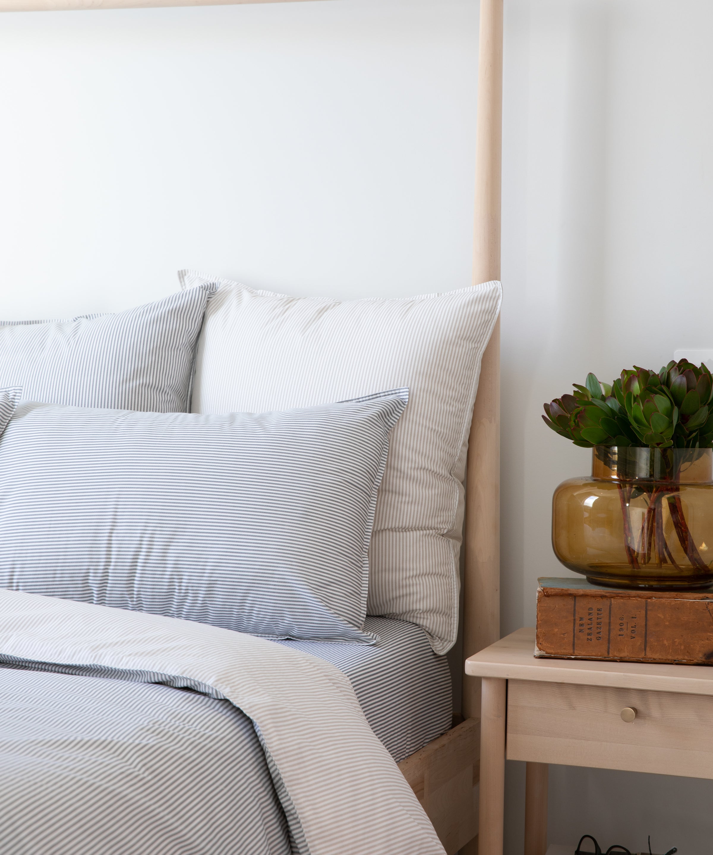 Purity Organic Cotton European Pillowcase | Charcoal Stripe-2