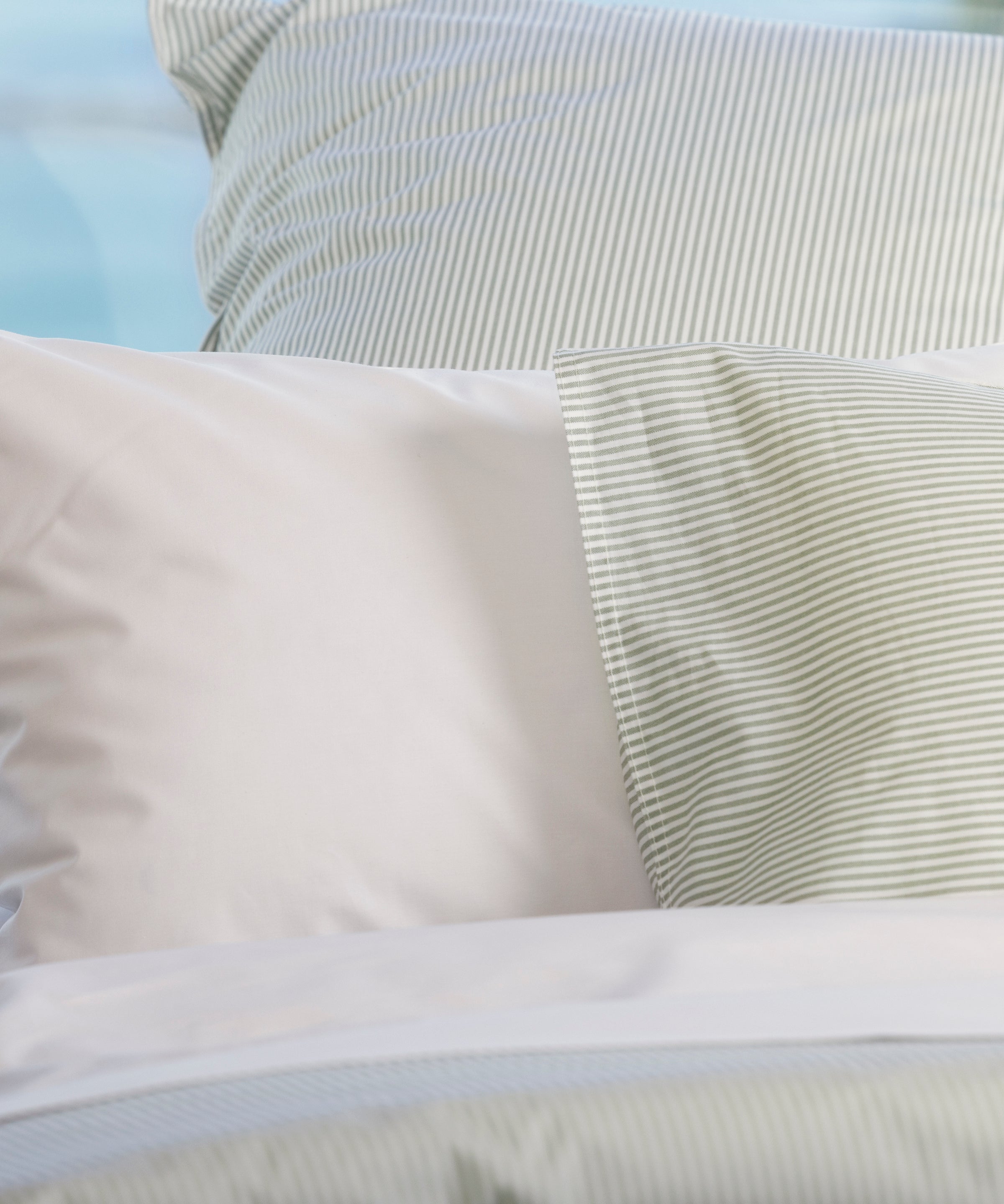 Purity Organic Cotton European Pillowcase | Green Stripe-2