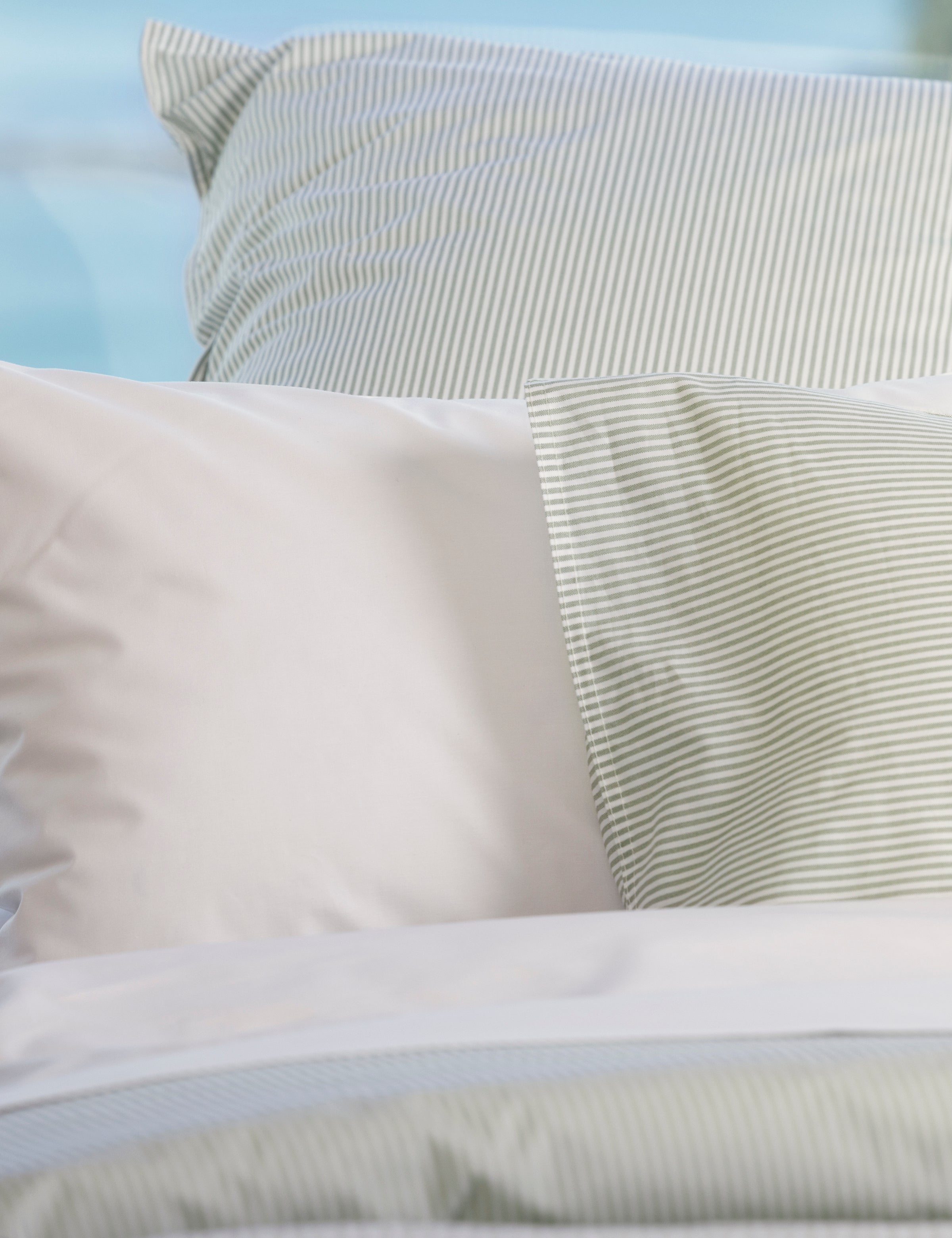 Purity Organic Cotton European Pillowcase | Green Stripe-2