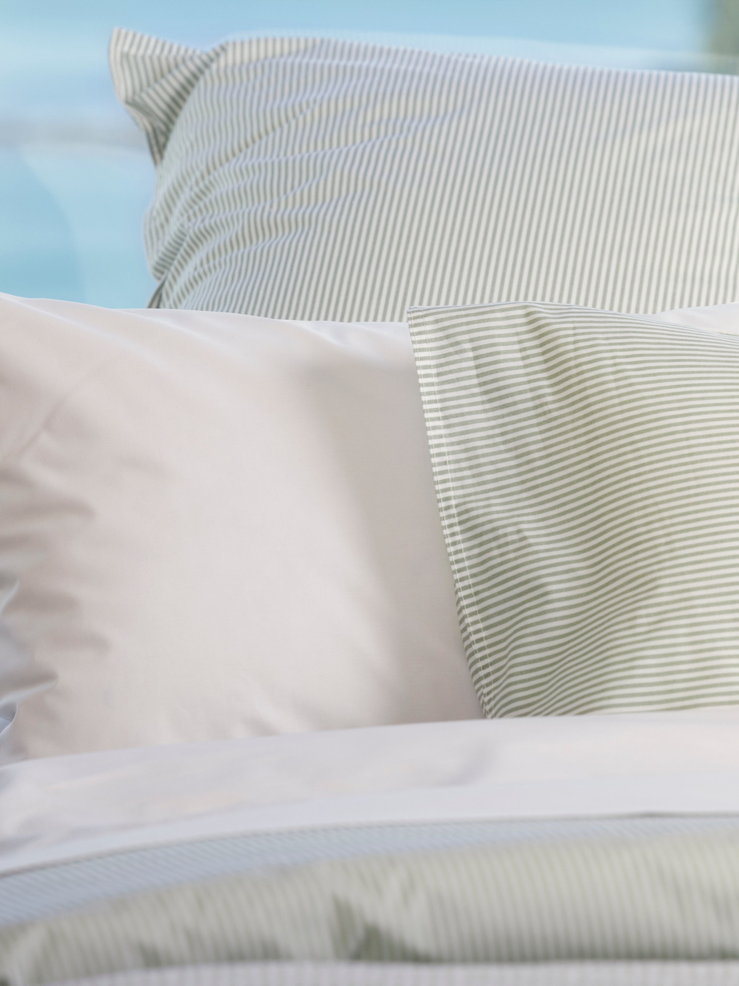 Purity Organic Cotton European Pillowcase | Green Stripe-2