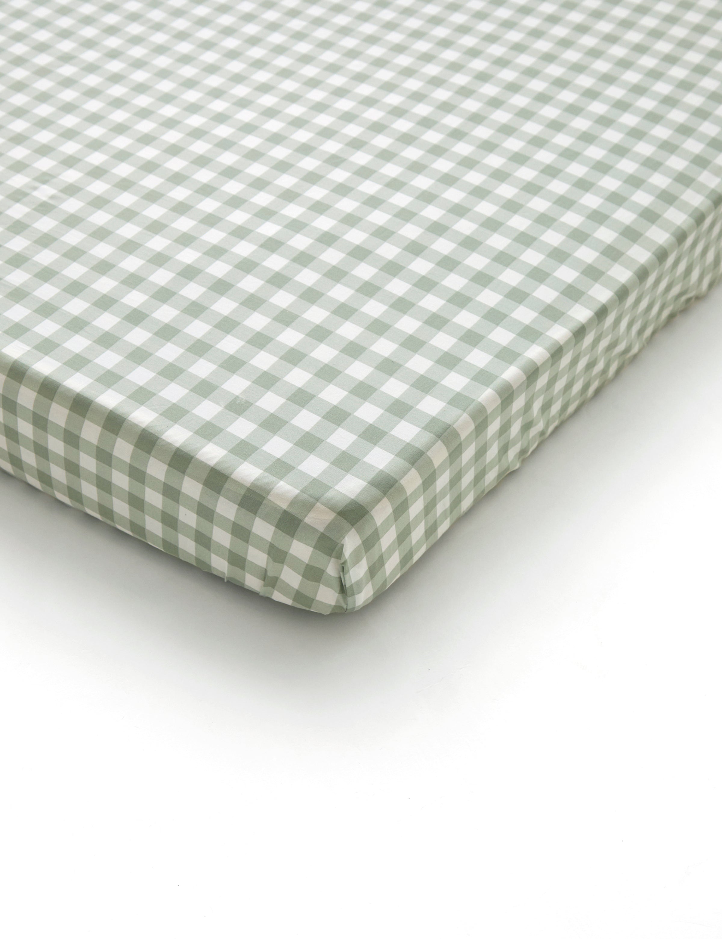 Purity Organic Cotton Gingham Cot Fitted Sheet | Green-1