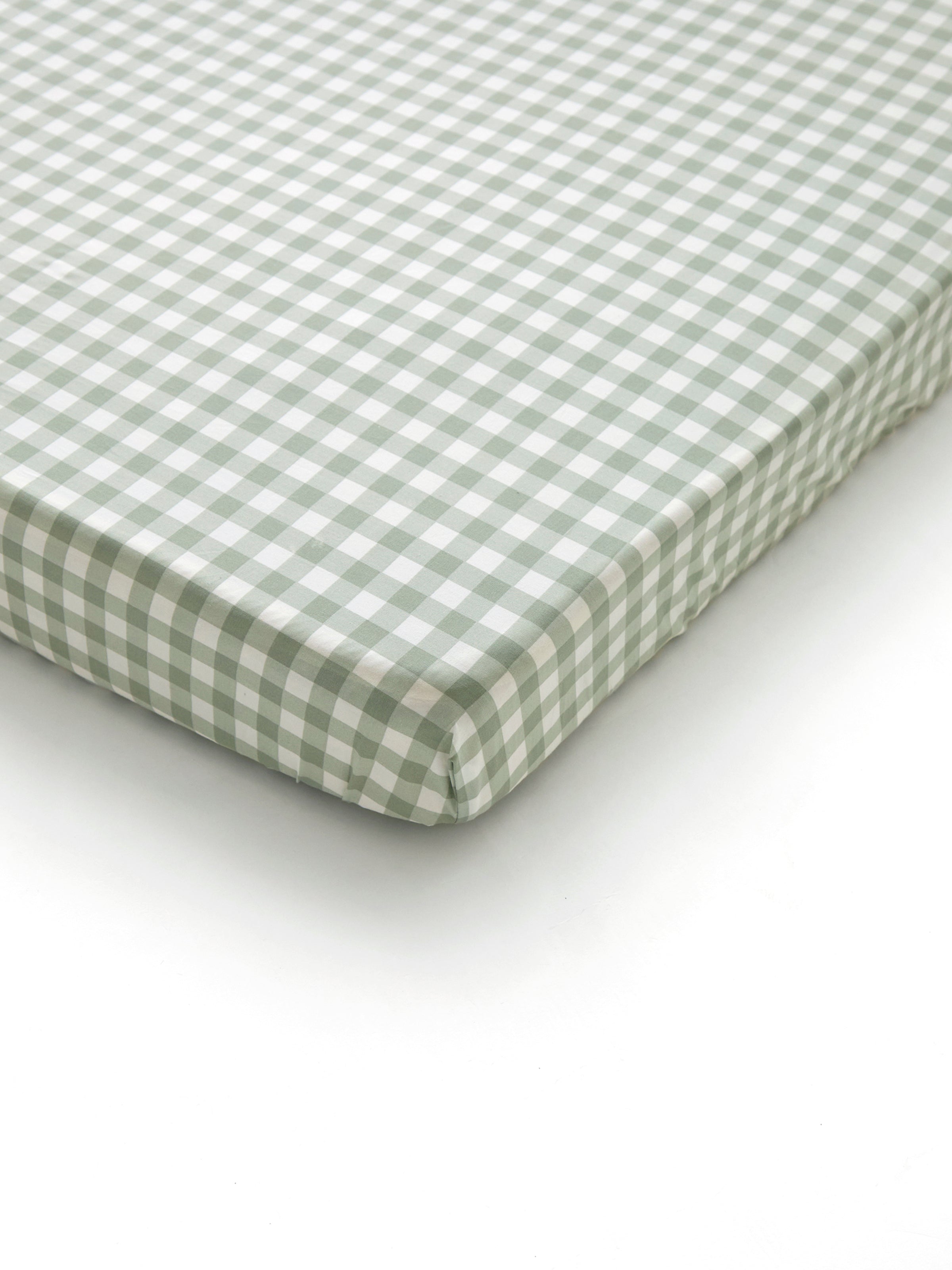 Purity Organic Cotton Gingham Cot Fitted Sheet | Green-1