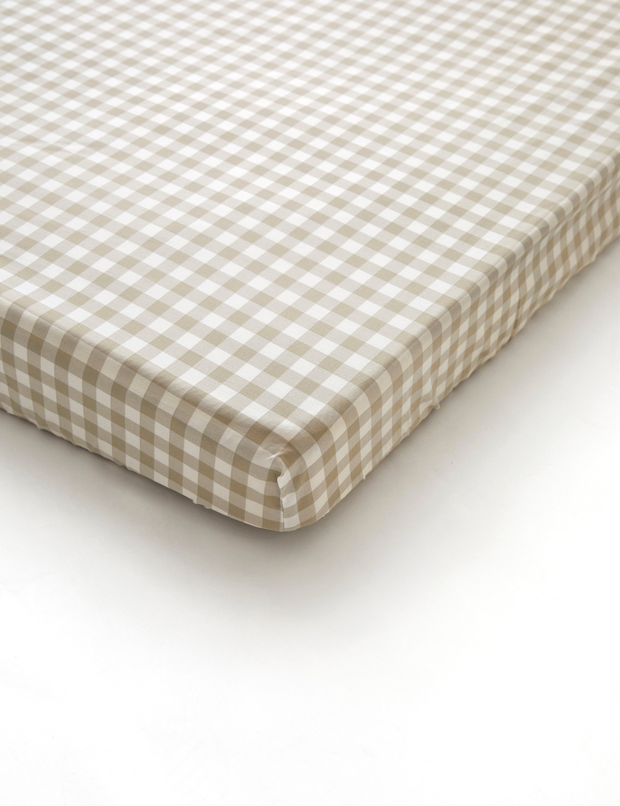 Purity Organic Cotton Gingham Cot Fitted Sheet | Natural-1