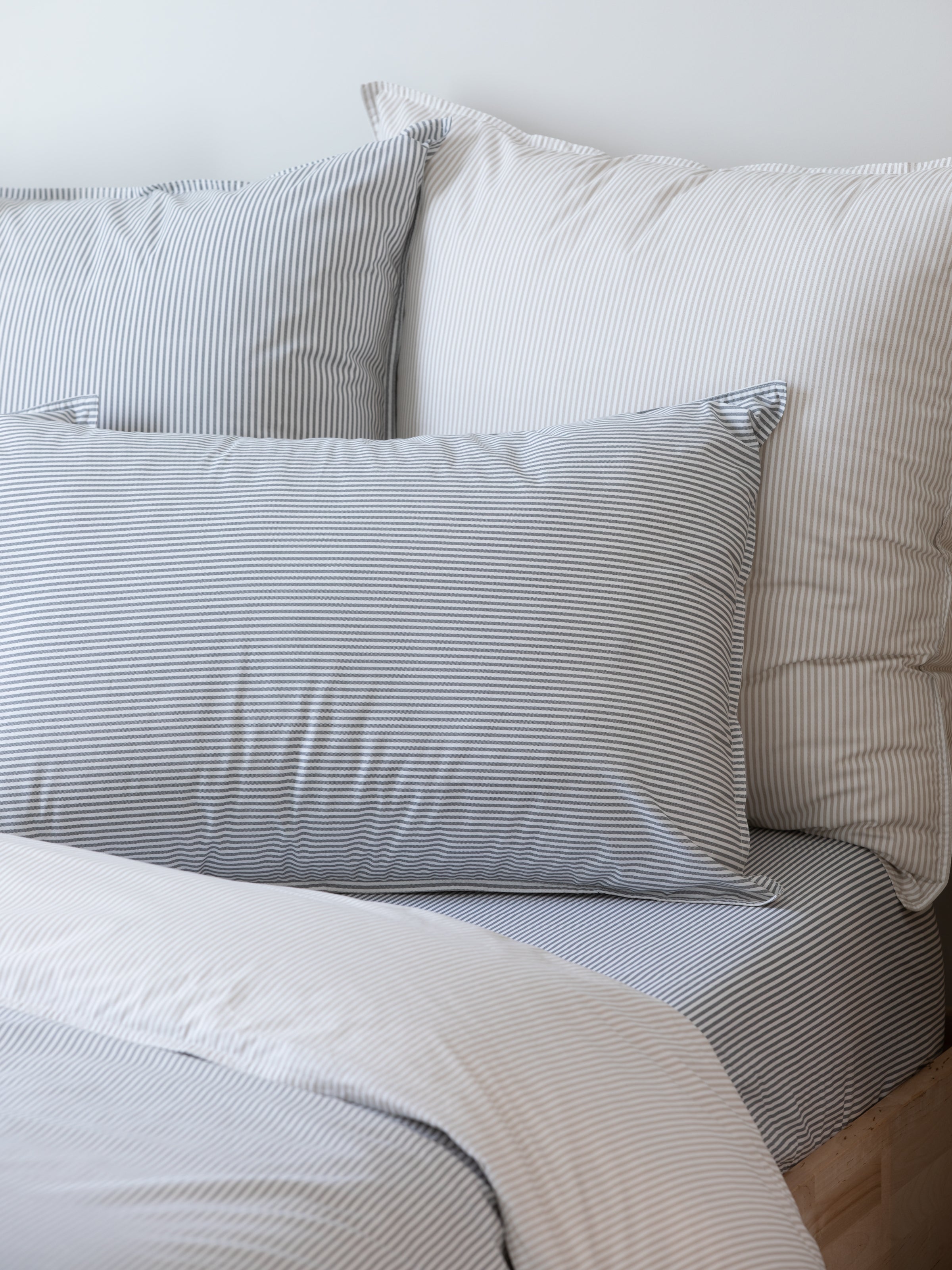 Purity Organic Cotton Standard Pillowcase Set | Charcoal Stripe-2