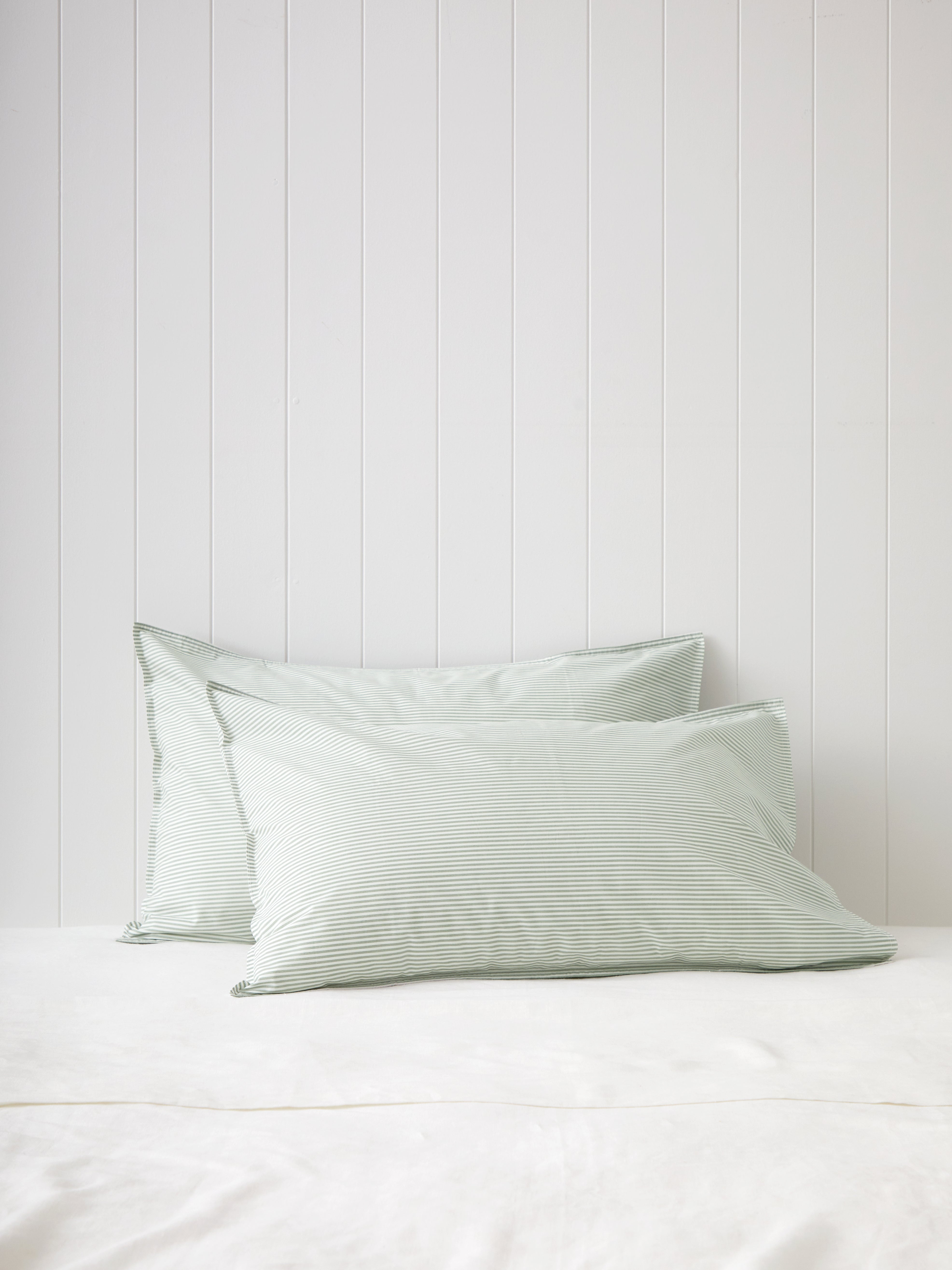Purity Organic Cotton Standard Pillowcase Set | Green Stripe-1
