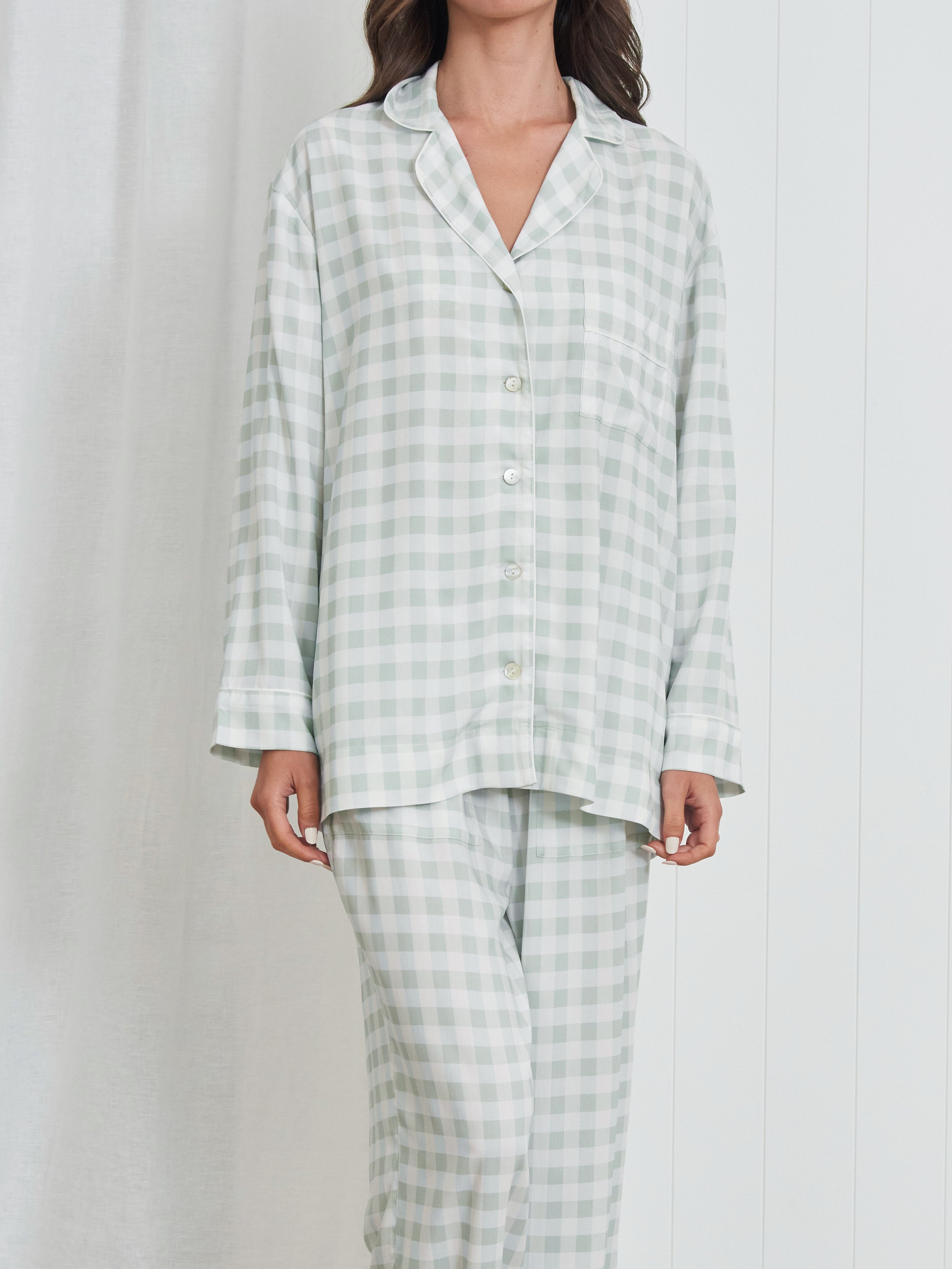 Quinn Long Sleeve PJ Shirt | Green Gingham-1