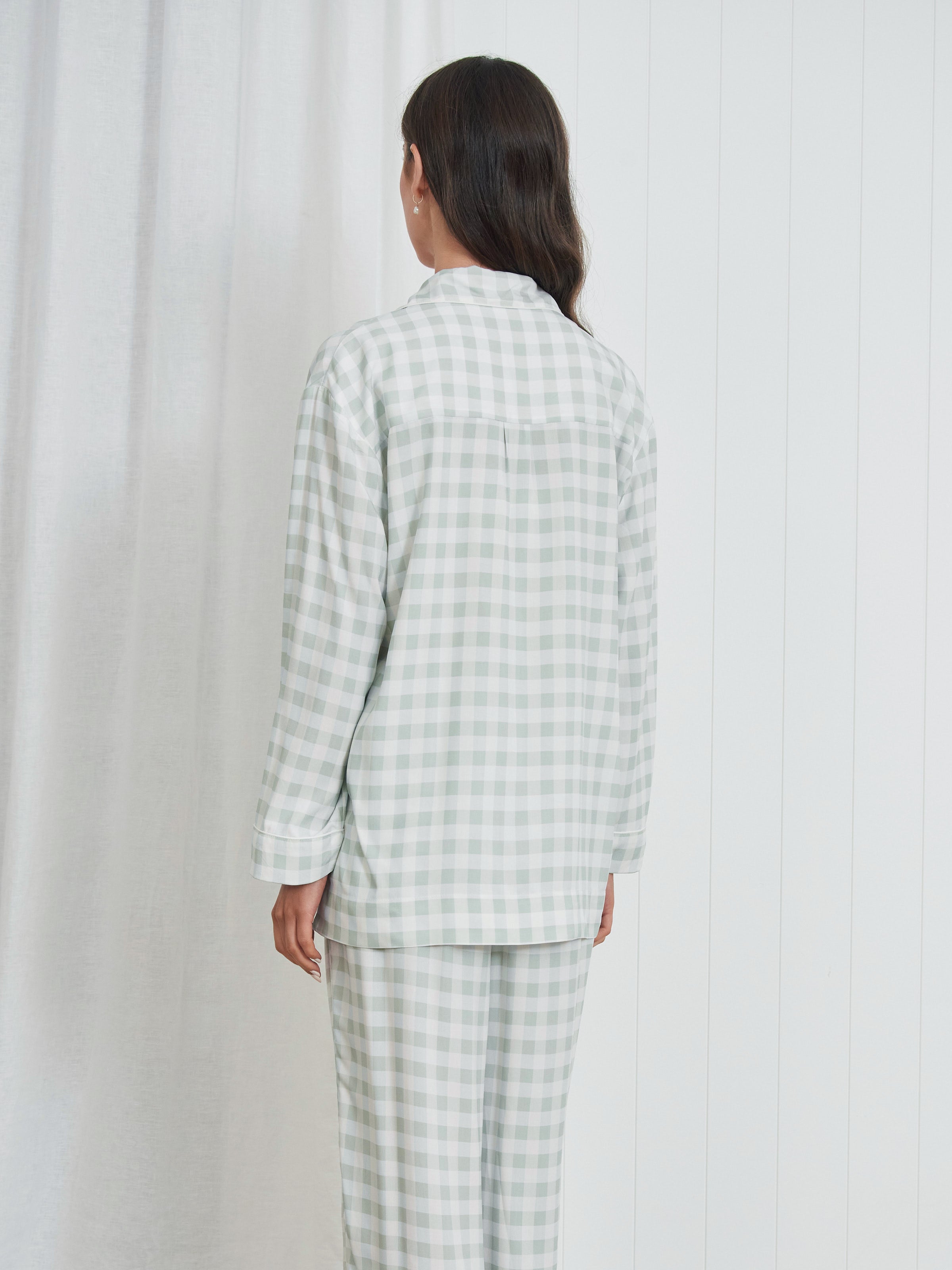 Quinn Long Sleeve PJ Shirt | Green Gingham-4