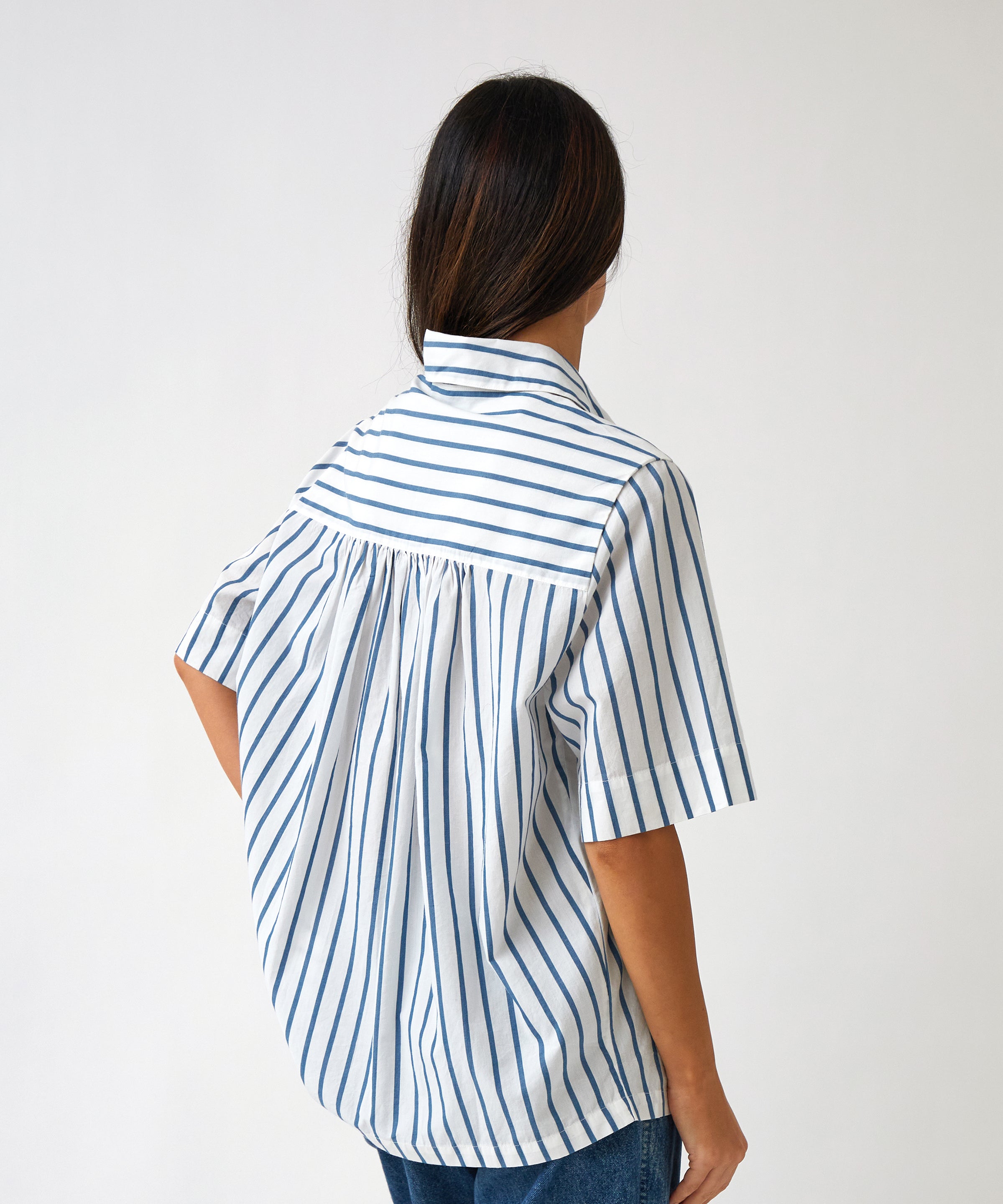 Rhodes Poplin Shirt | Blue Stripe-4