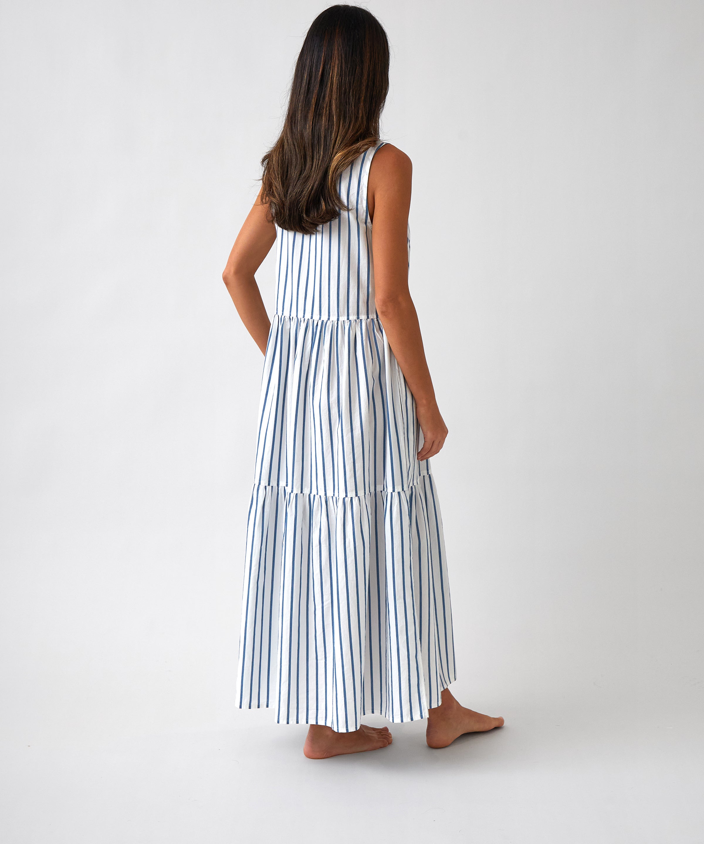 Rhodes Poplin Tier Dress | Blue Stripe-4
