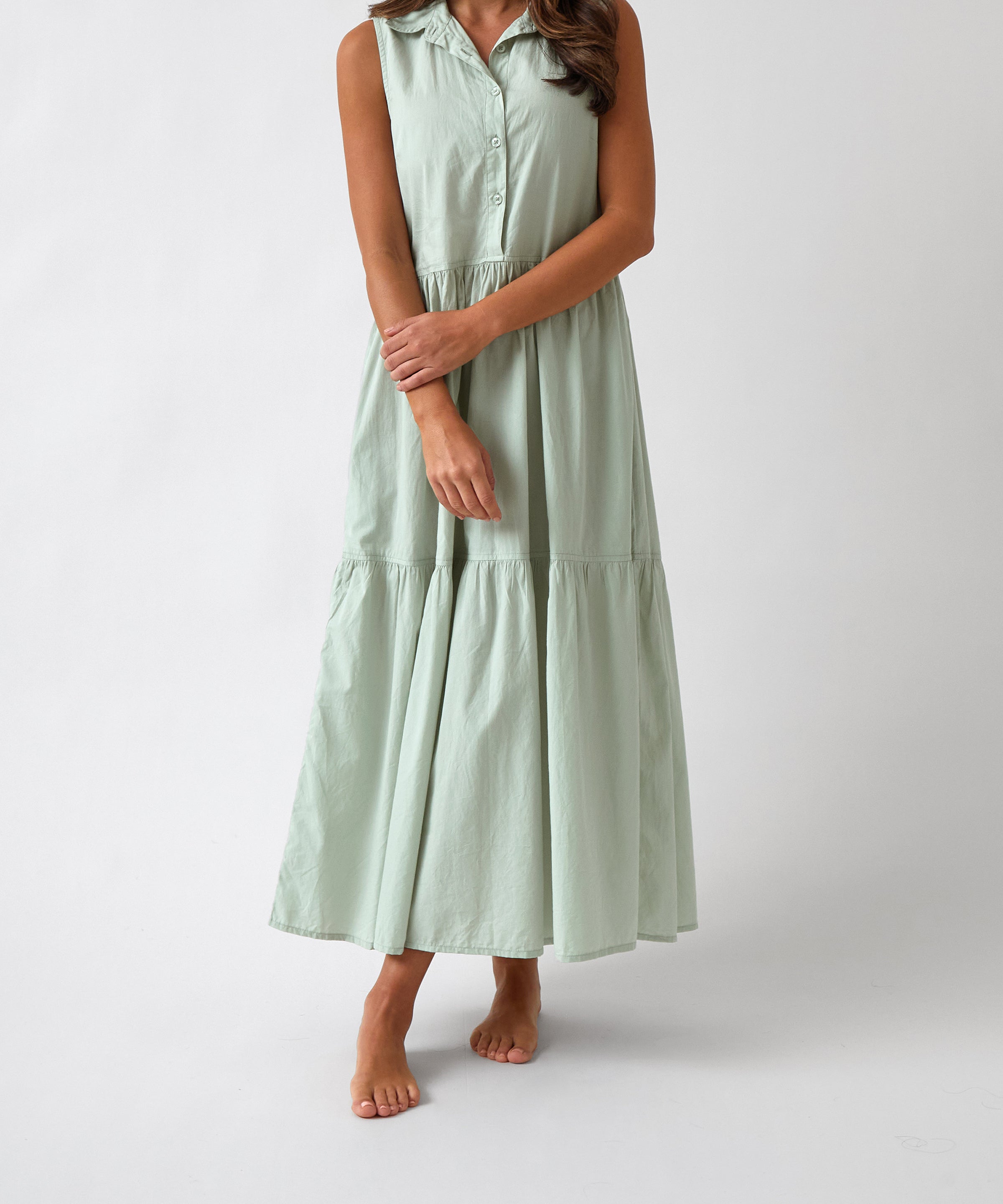 Rhodes Poplin Tier Dress | Green-1