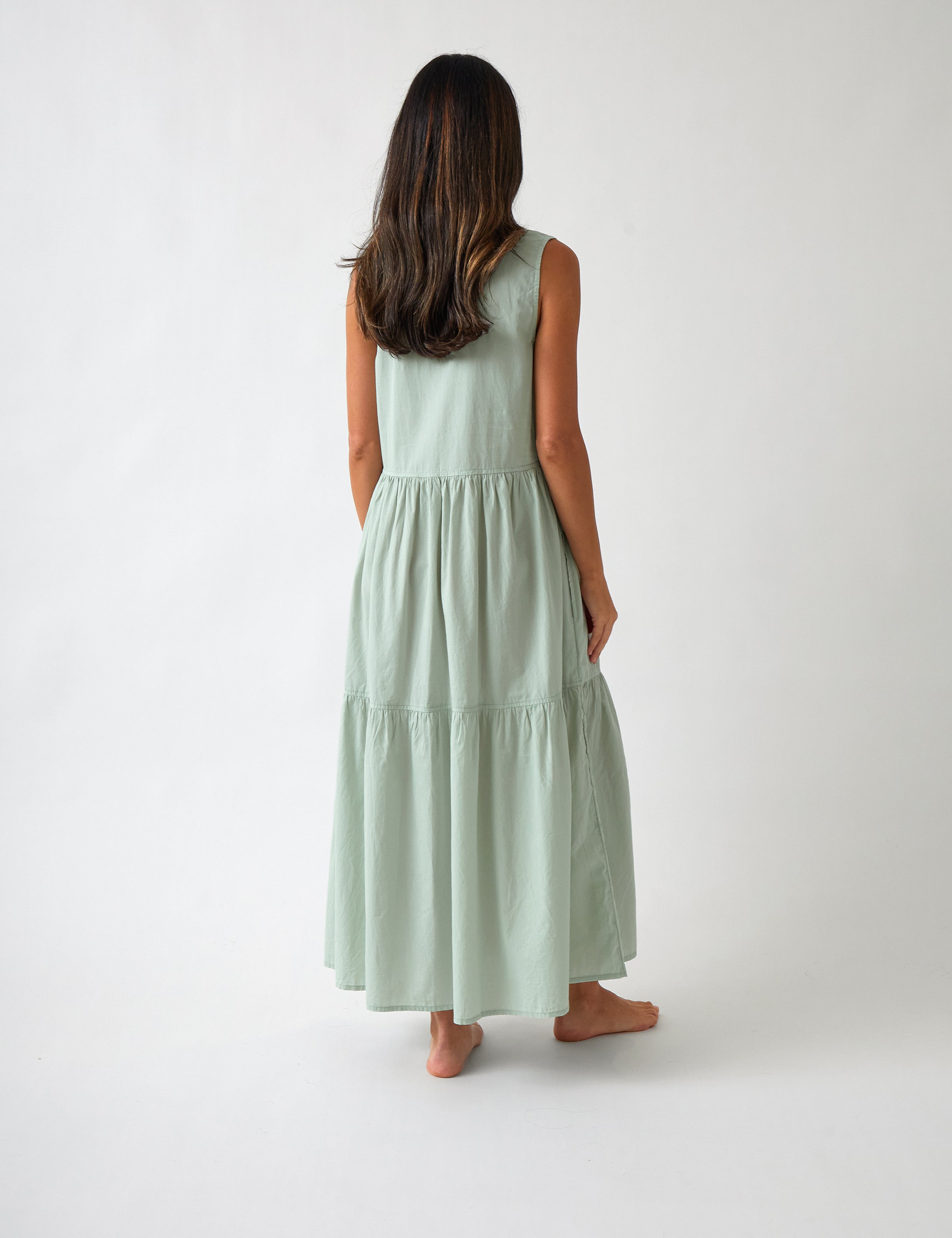 Rhodes Poplin Tier Dress | Green-4
