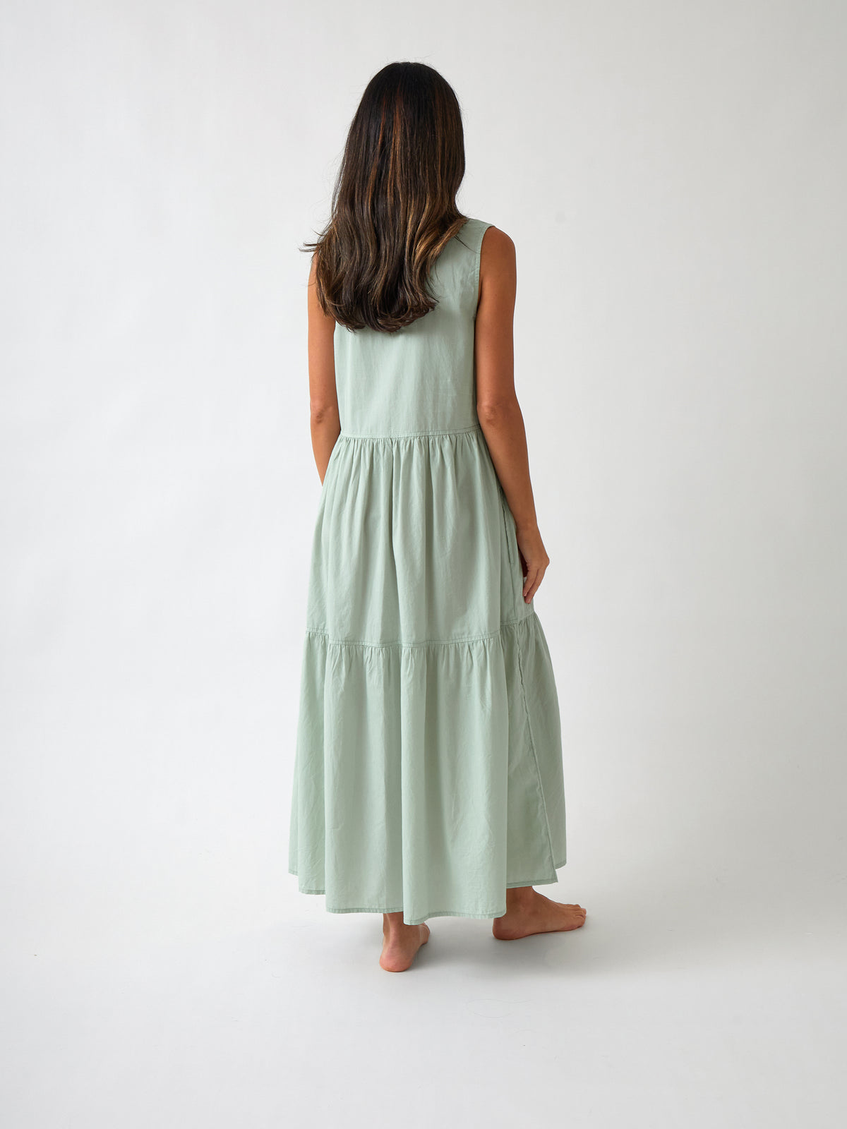 Green And Rodes Rhodes Poplin Tier Dress in Green | Wallace Cotton