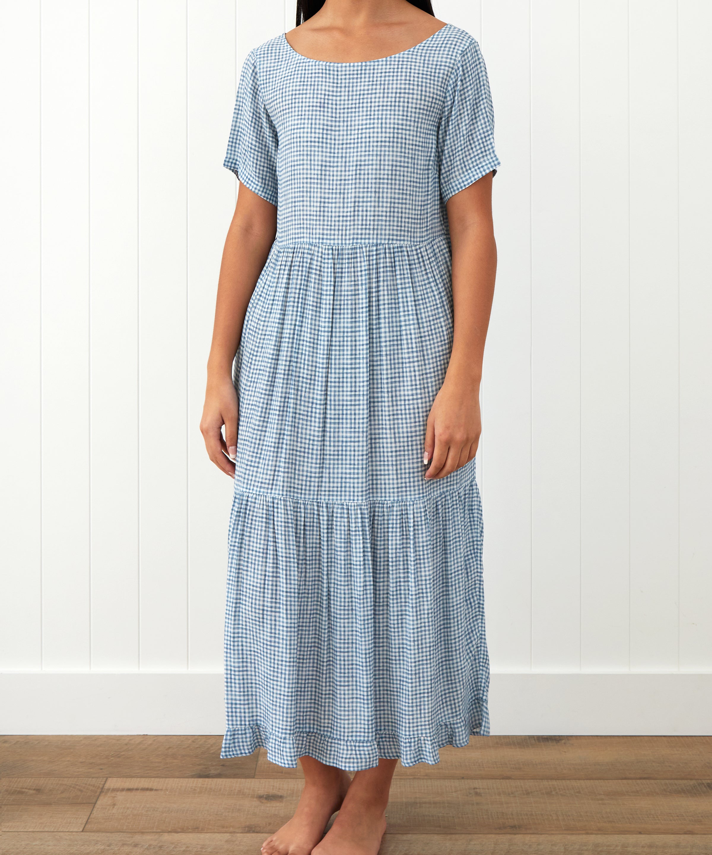 Riviera Rayon Tier Dress | Blue Gingham-1