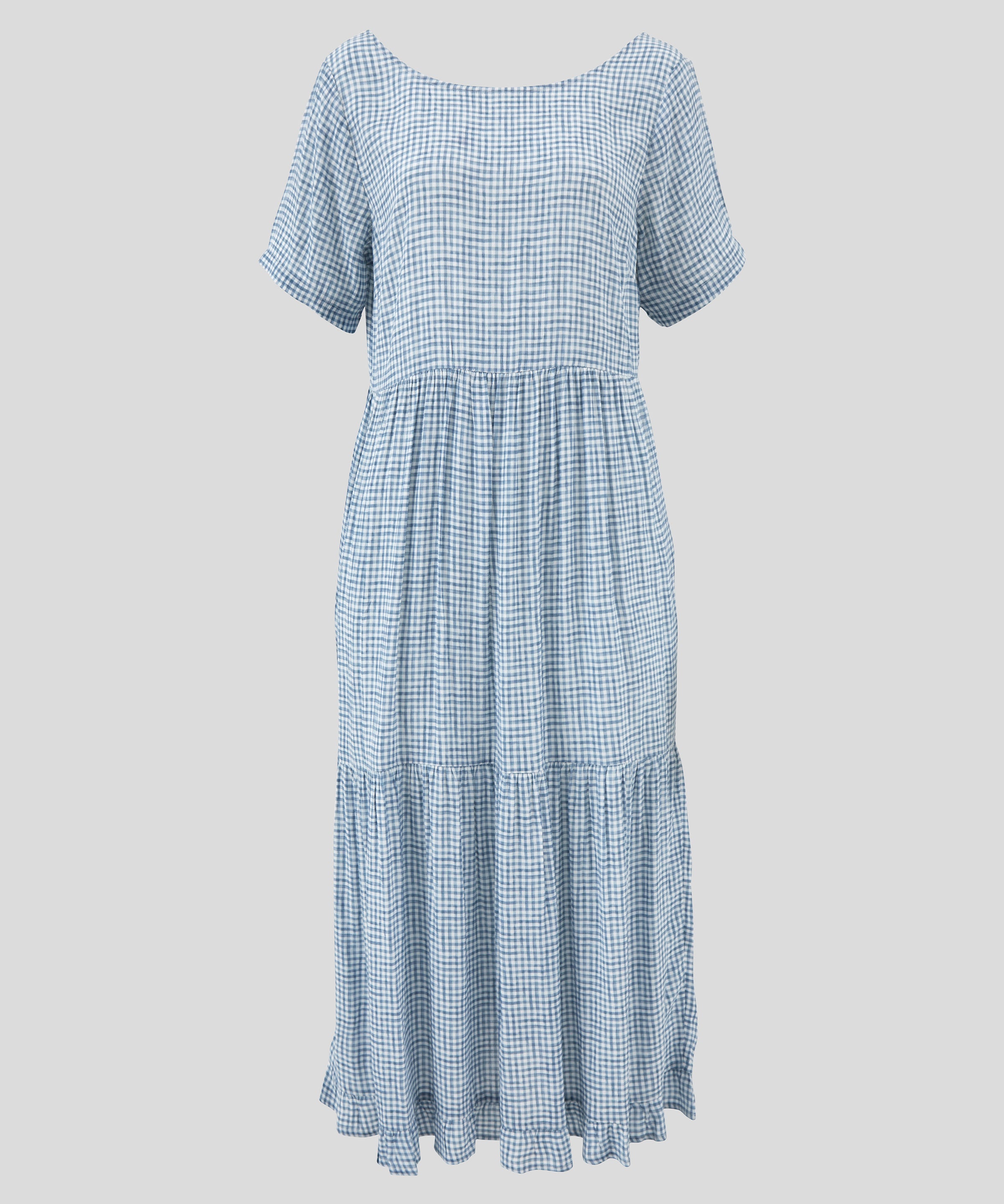 Riviera Rayon Tier Dress | Blue Gingham-2
