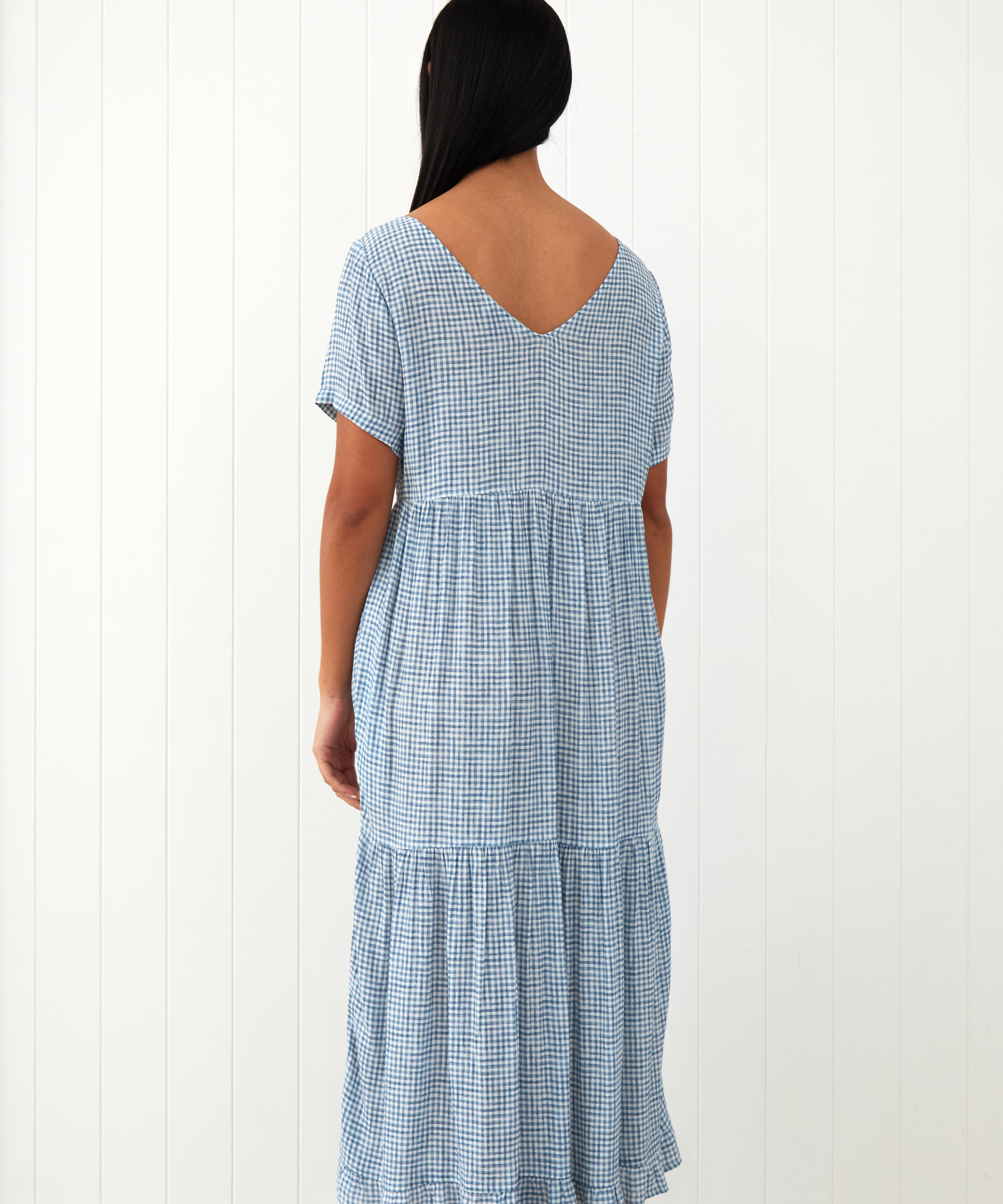 Riviera Rayon Tier Dress | Blue Gingham-4