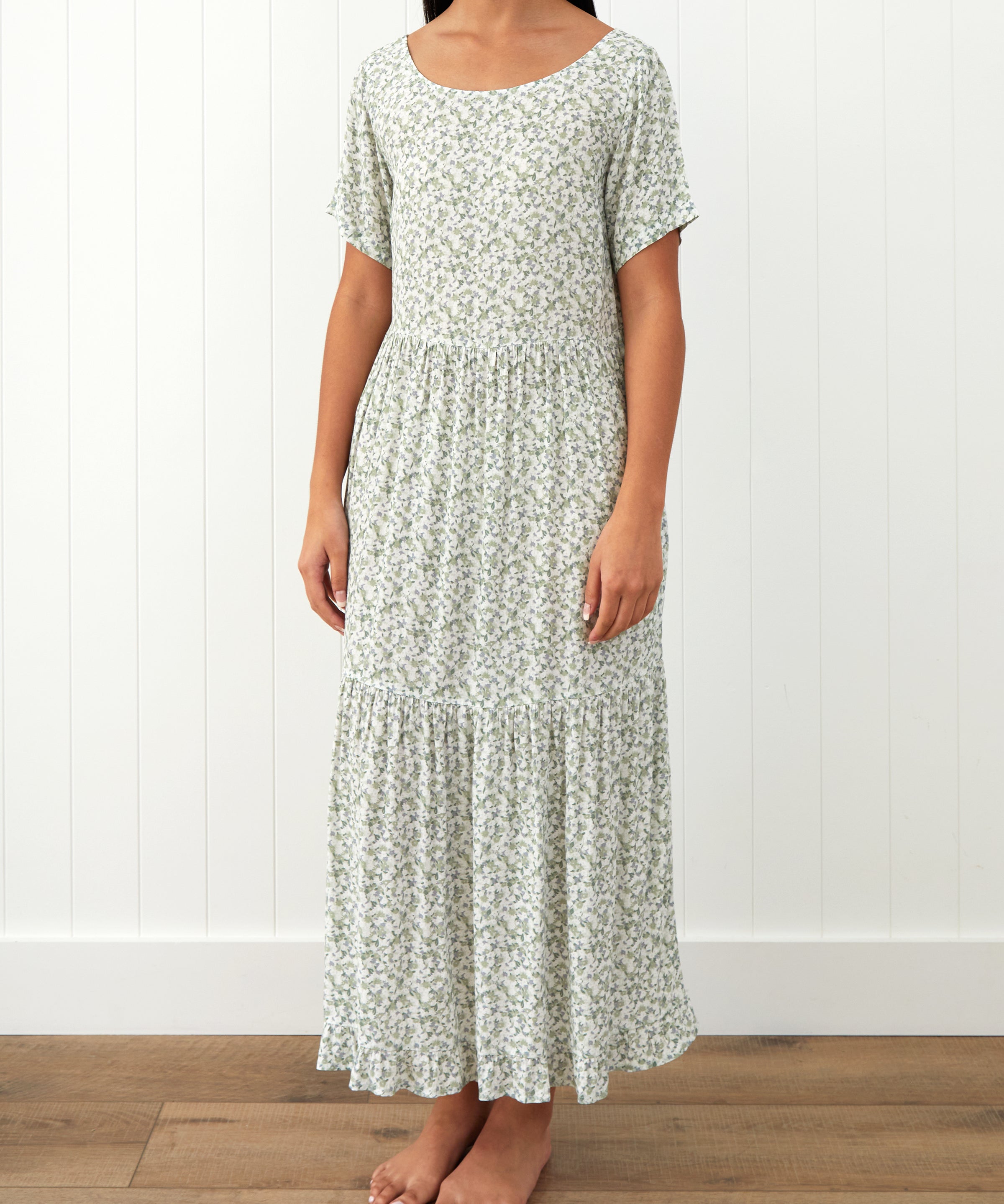 Riviera Rayon Tier Dress | Green Floral-1