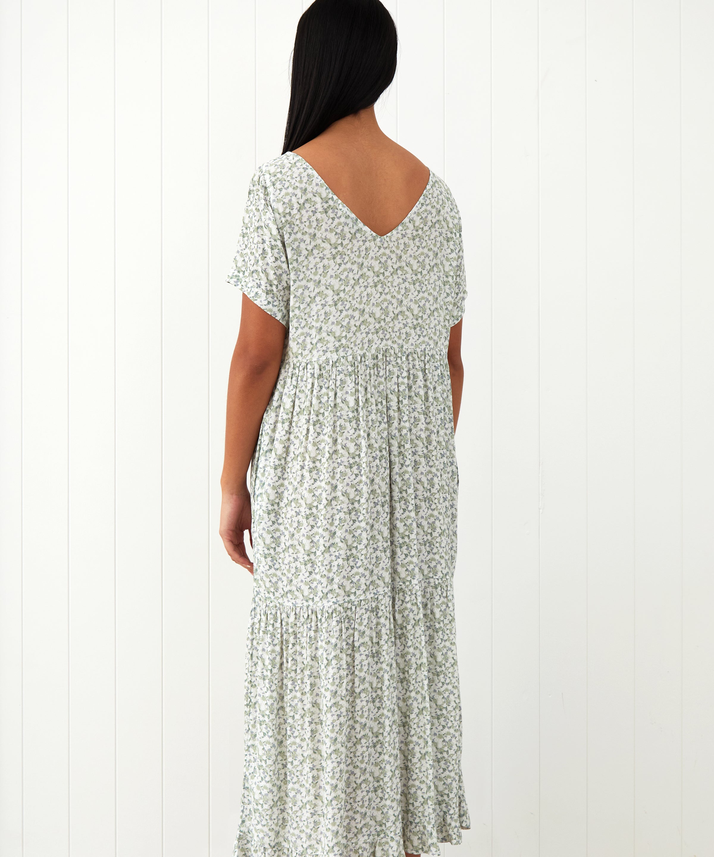 Riviera Rayon Tier Dress | Green Floral-4