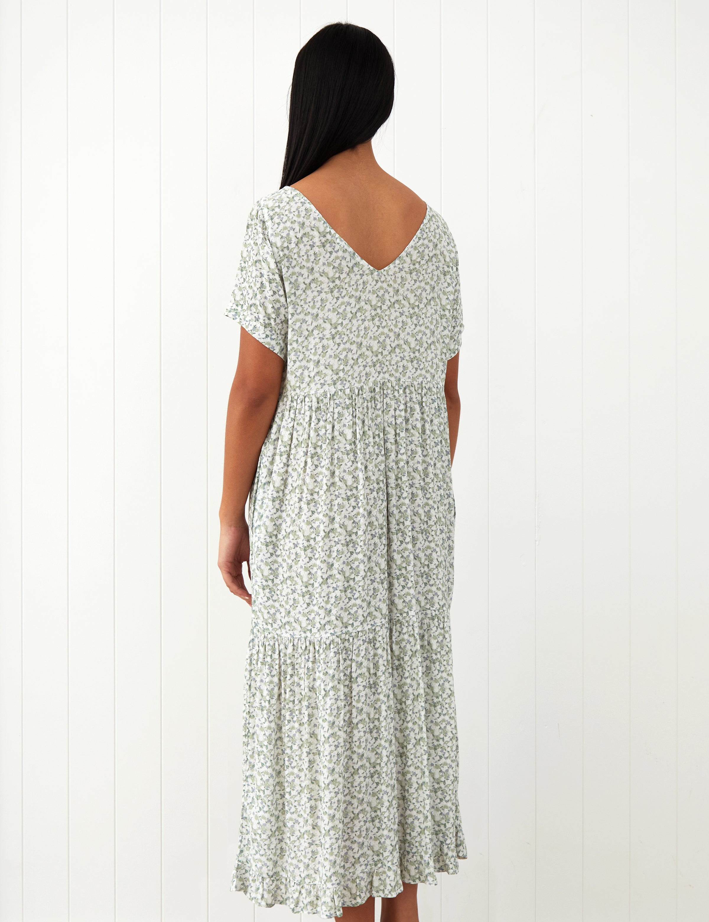 Riviera Rayon Tier Dress | Green Floral-4
