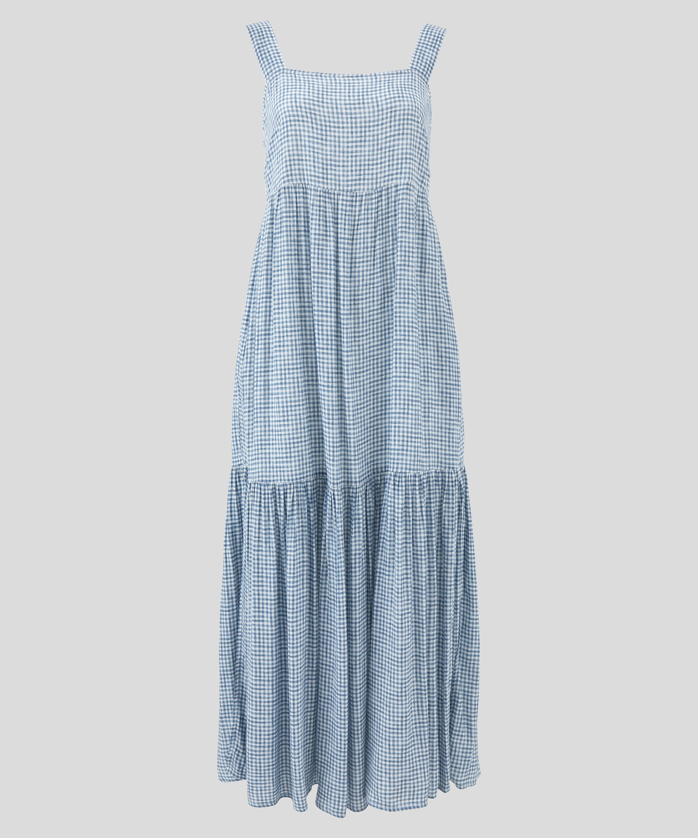 Riviera Wide Strap Rayon Dress | Blue Gingham-2