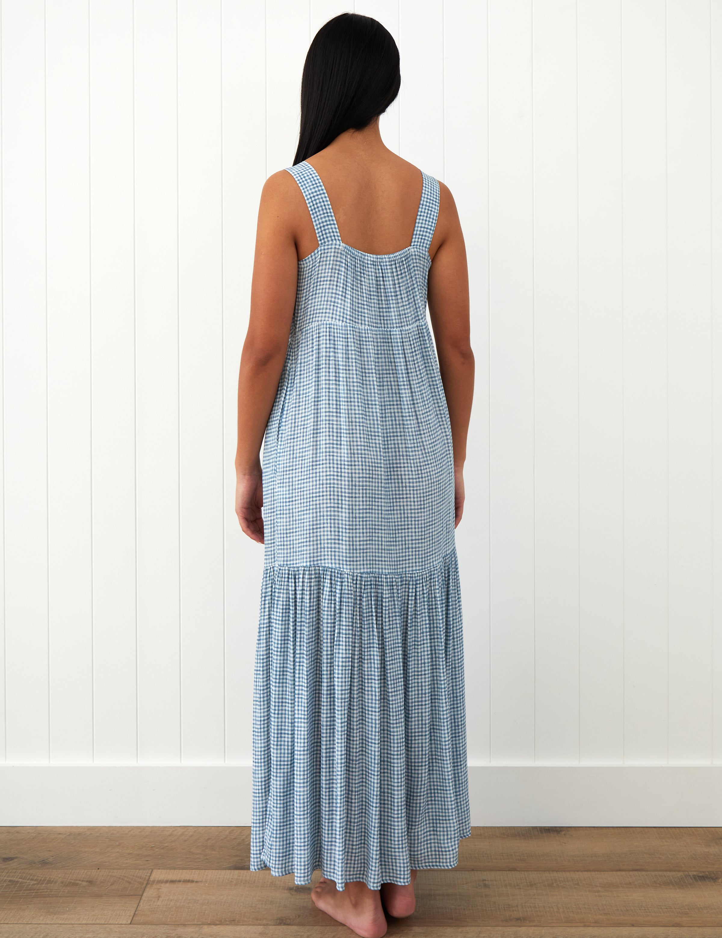 Riviera Wide Strap Rayon Dress | Blue Gingham-4
